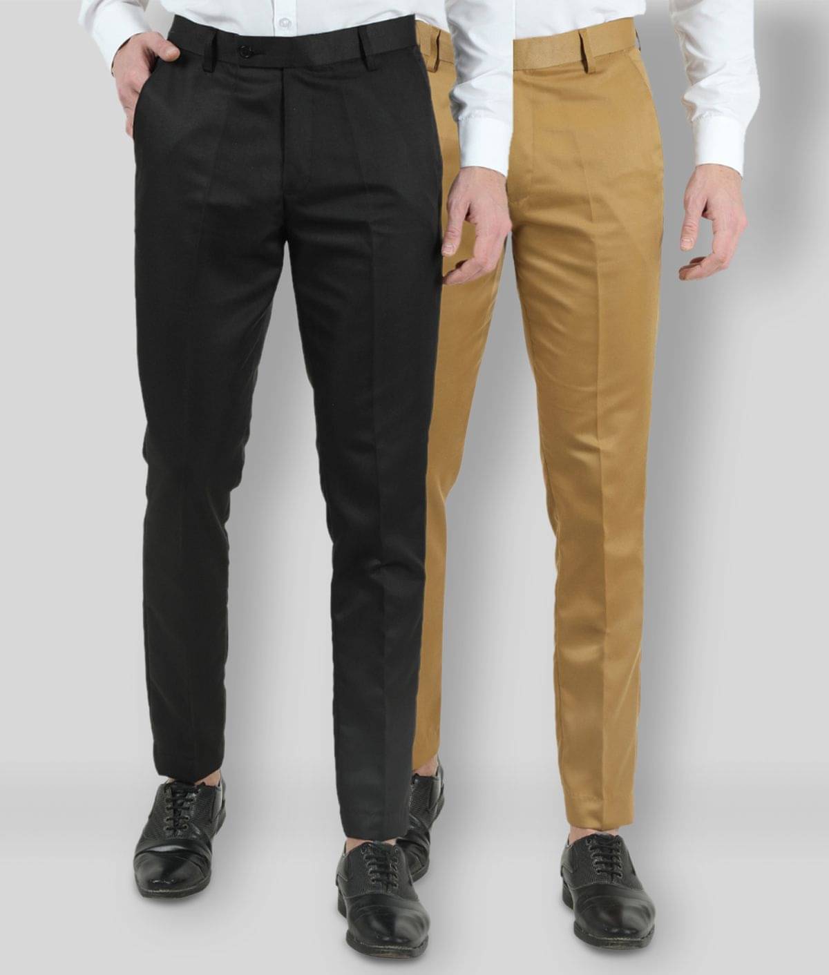     			VEI SASTRE - Multicolor Cotton Blend Slim Fit Men's Formal Pants (Pack of 2)