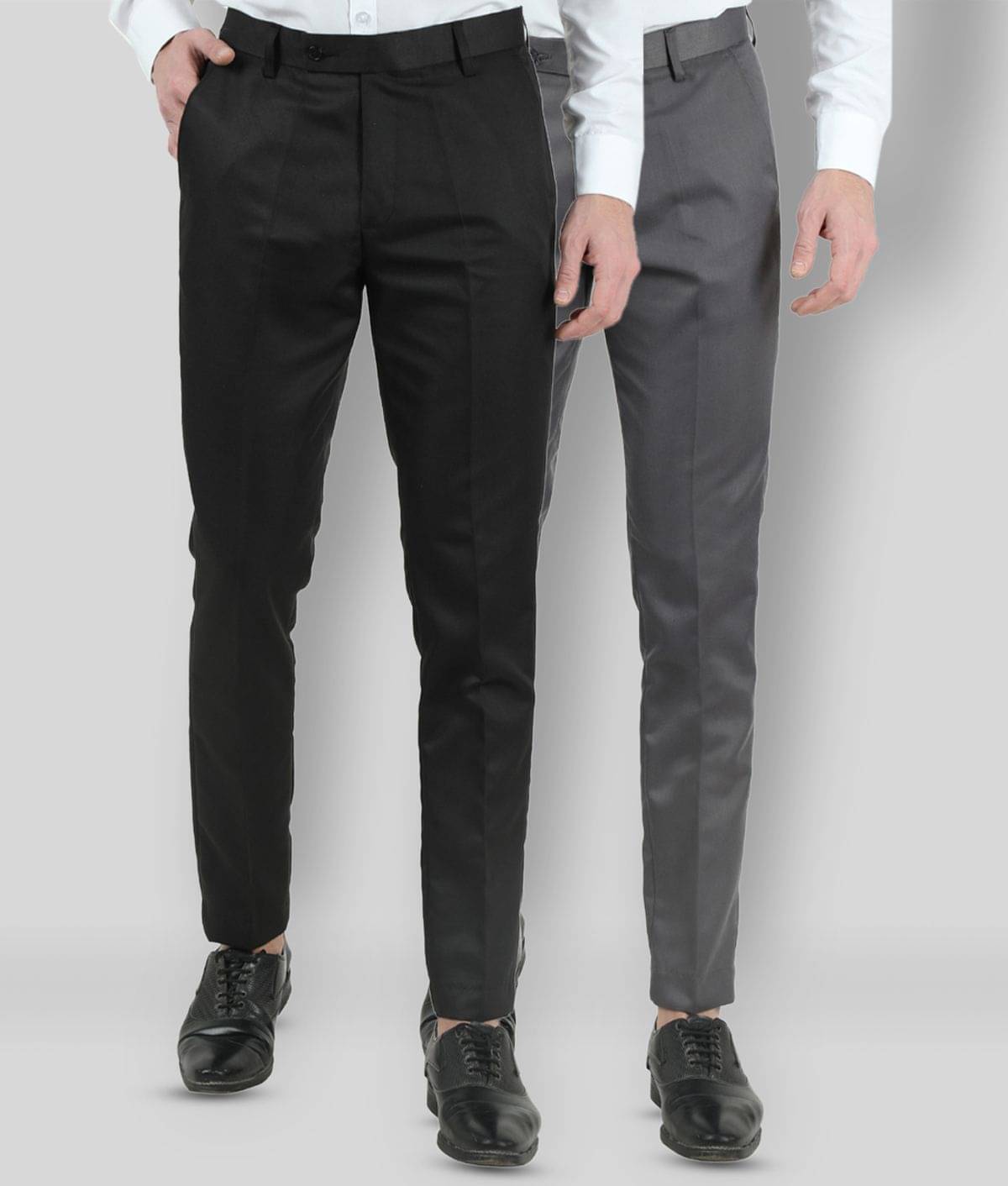 VEI SASTRE - Multicolor Cotton Blend Slim Fit Men's Formal Pants (Pack of 2) VEI SASTRE - Multicolor Cotton Blend Slim Fit Men's Formal Pants (Pack of 2)