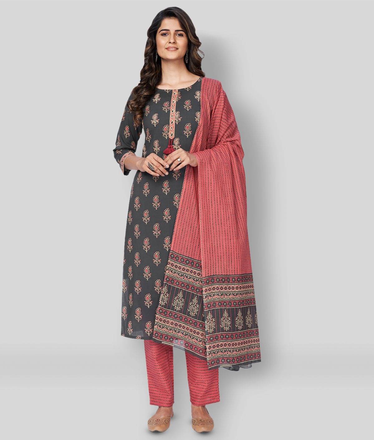 Vbuyz - Black Straight Cotton Women's Stitched Salwar Suit ( Pack of 1 ) Vbuyz - Black Straight Cotton Women's Stitched Salwar Suit ( Pack of 1 )