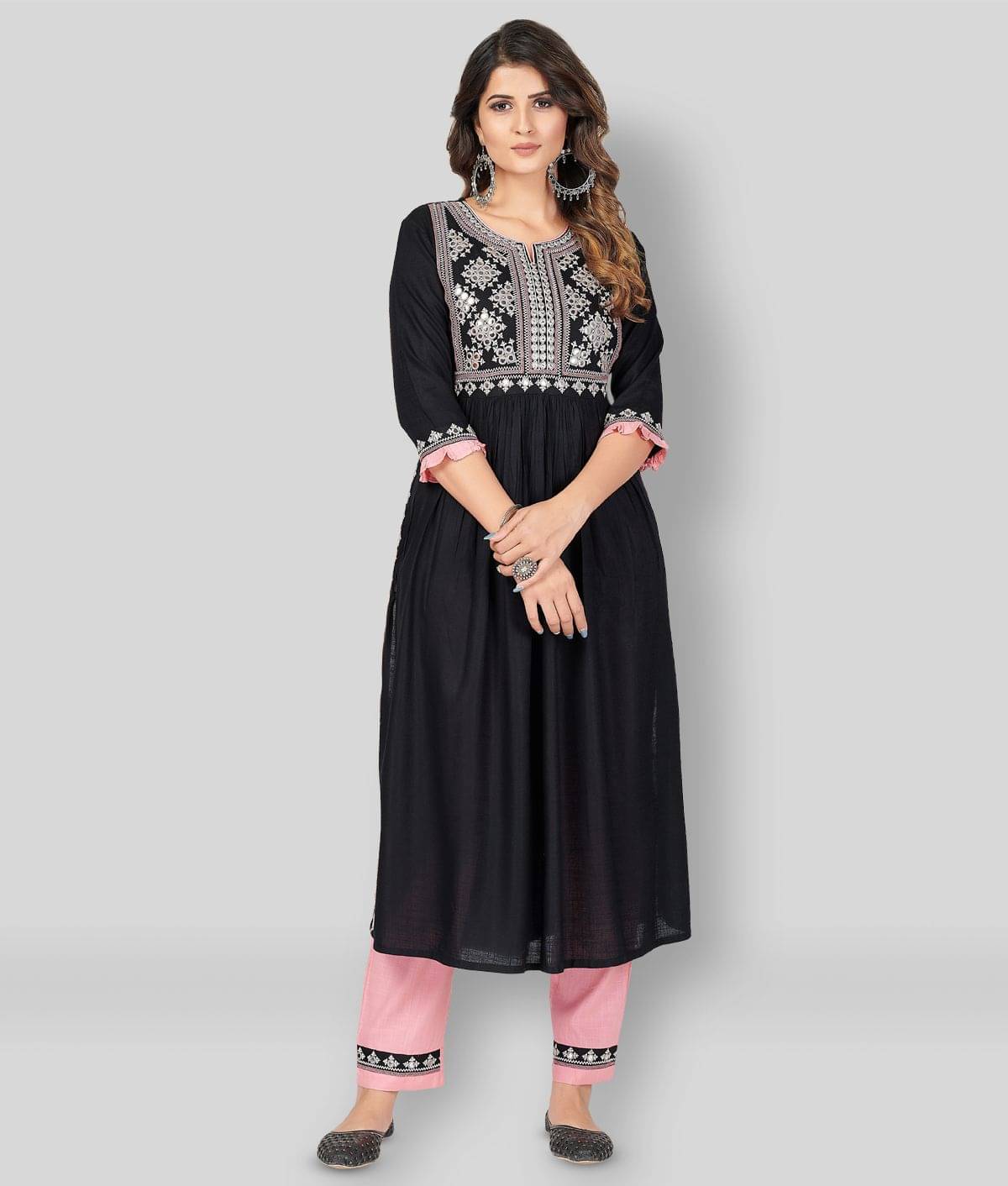     			Vbuyz - Black Straight Rayon Women's Stitched Salwar Suit ( Pack of 1 )