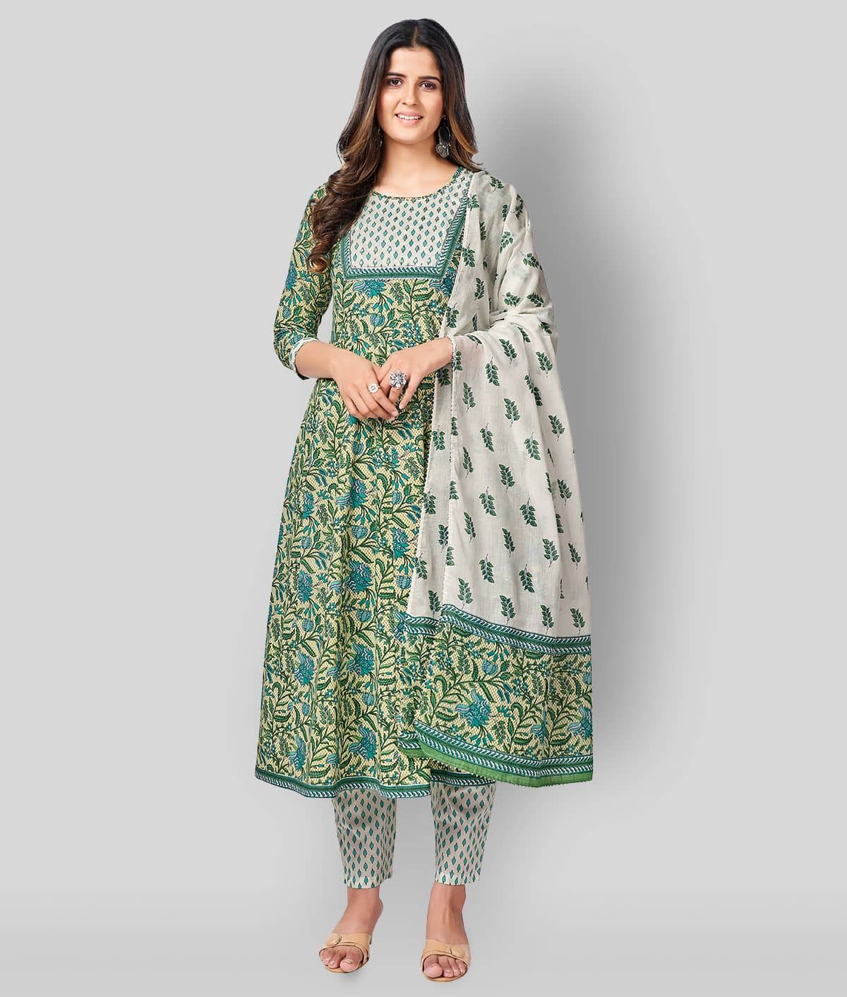 Vbuyz - Green A-line Cotton Women's Stitched Salwar Suit ( Pack of 1 )
