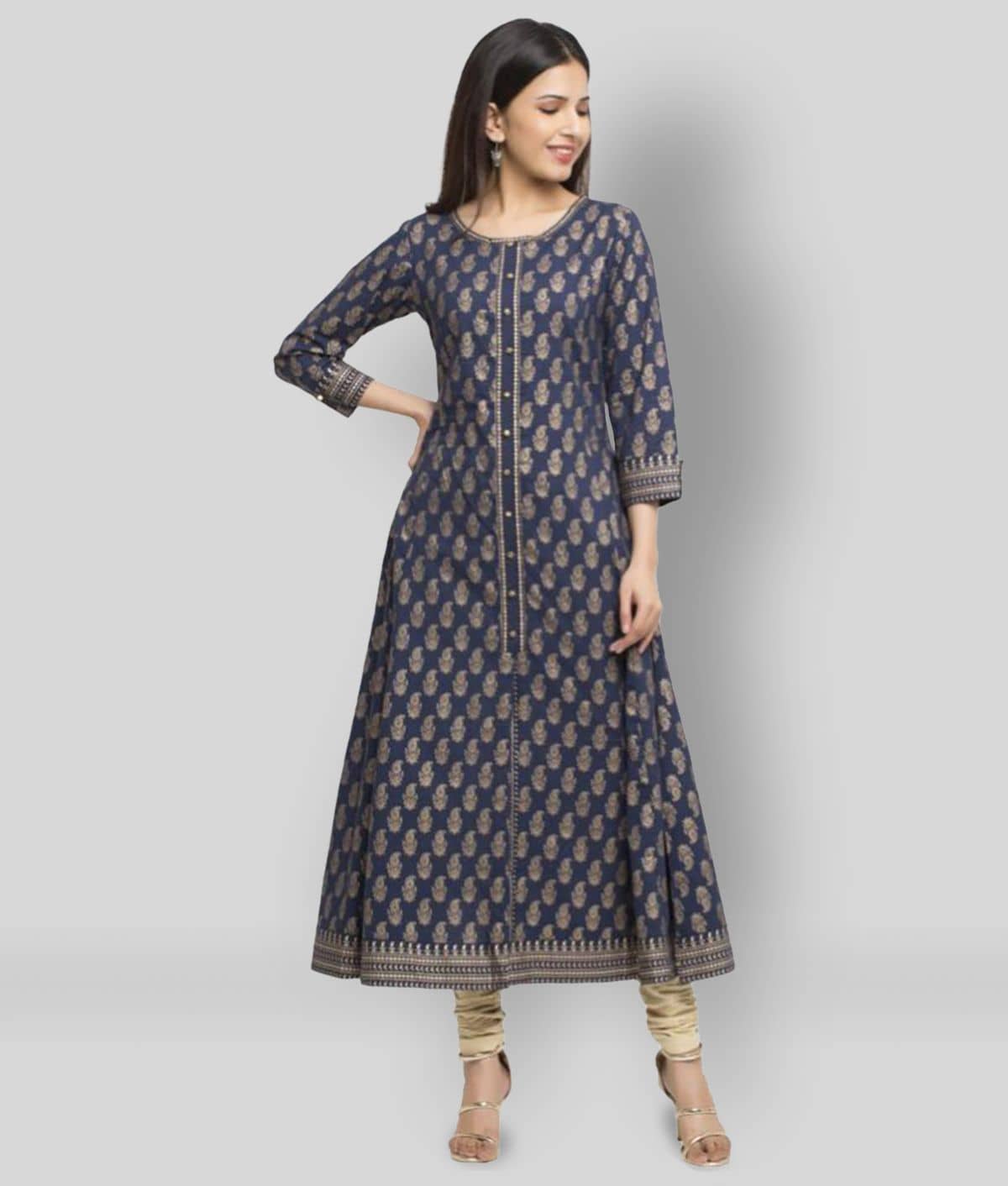 Yash Gallery Pack of 1 Cotton Printed Flared Women's Kurti - ( Blue ) - Kurtis, Tunics | Buy online on ZillyBuy