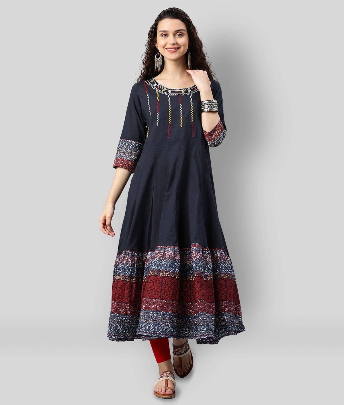 Yash Gallery Pack of 1 Cotton Embroidered A-line Women's Kurti - ( Blue )     			Yash Gallery Pack of 1 Cotton Embroidered A-line Women's Kurti - ( Blue )