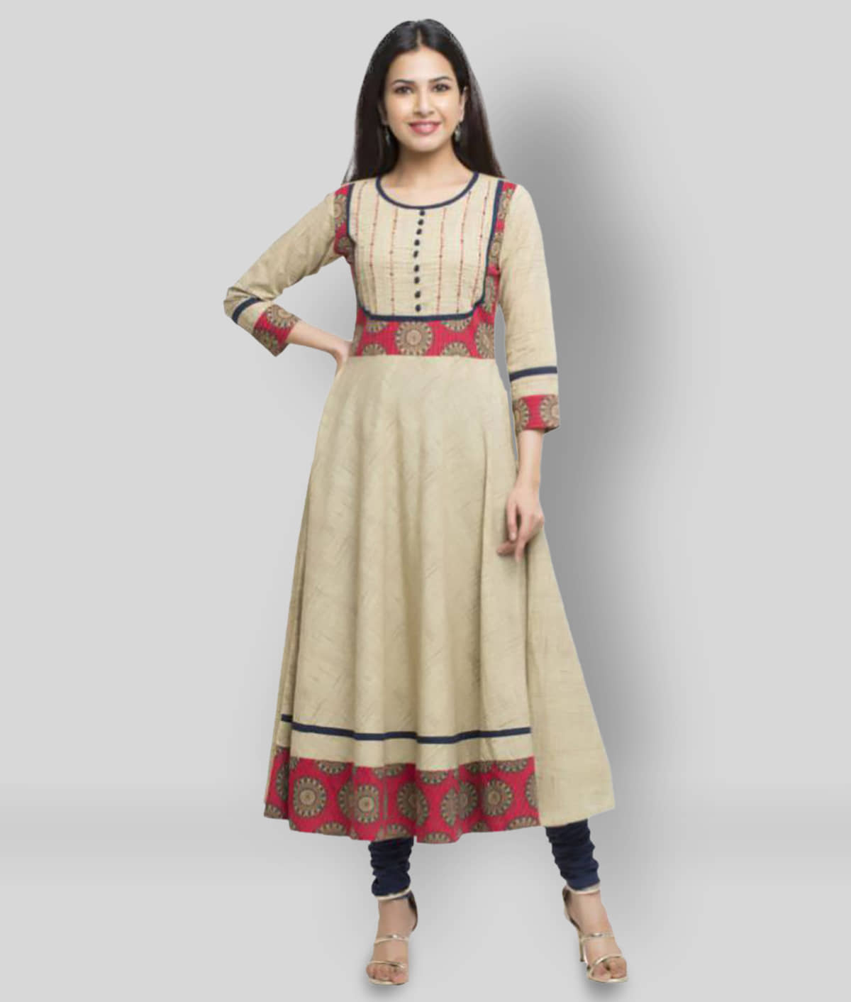 Yash Gallery Pack of 1 Cotton Printed Flared Women's Kurti - ( Beige ) - Kurtis, Tunics | Buy online on ZillyBuy