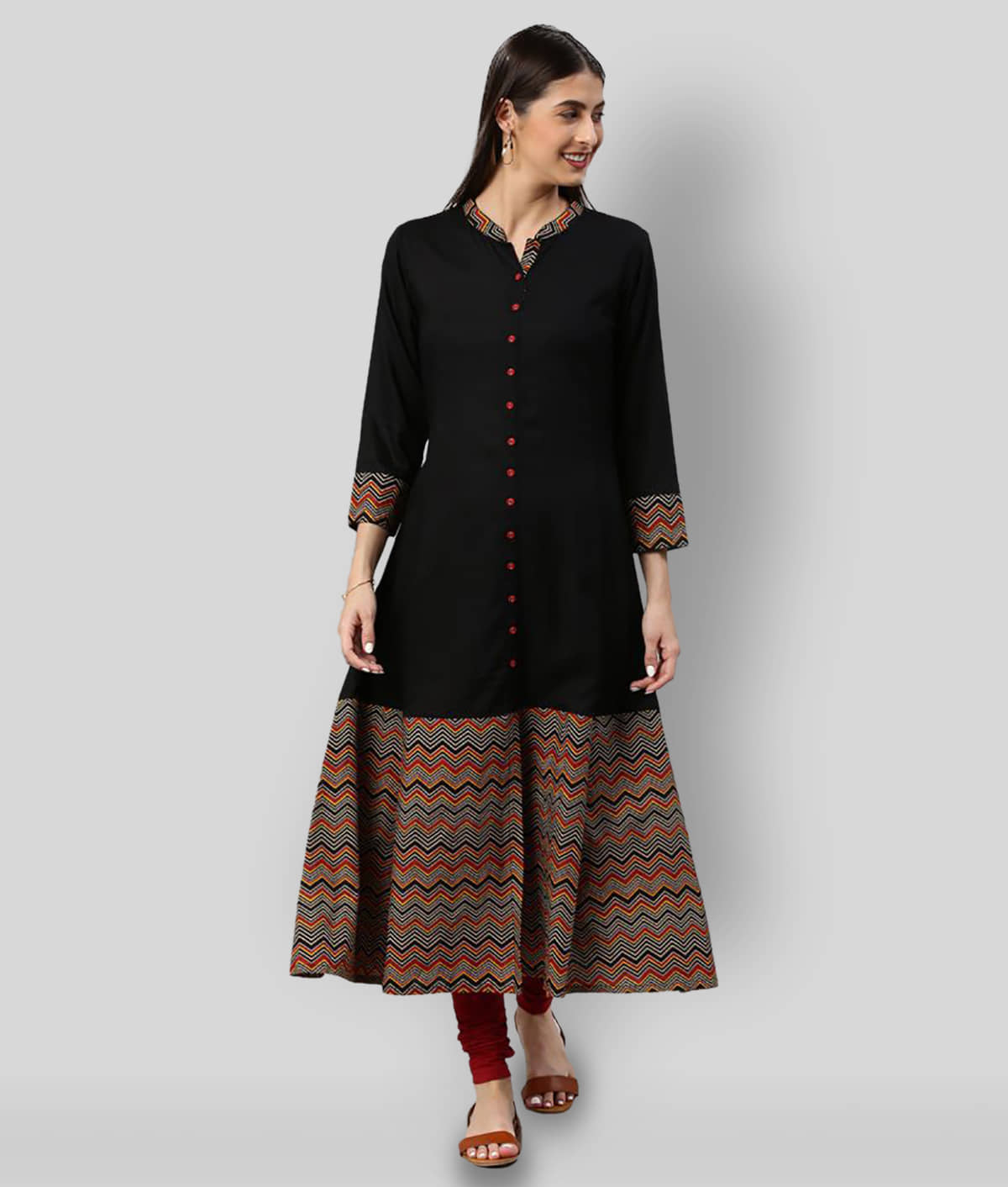 Yash Gallery Pack of 1 Rayon Printed Front Slit Women's Kurti - ( Black ) - Kurtis, Tunics | Buy online on ZillyBuy