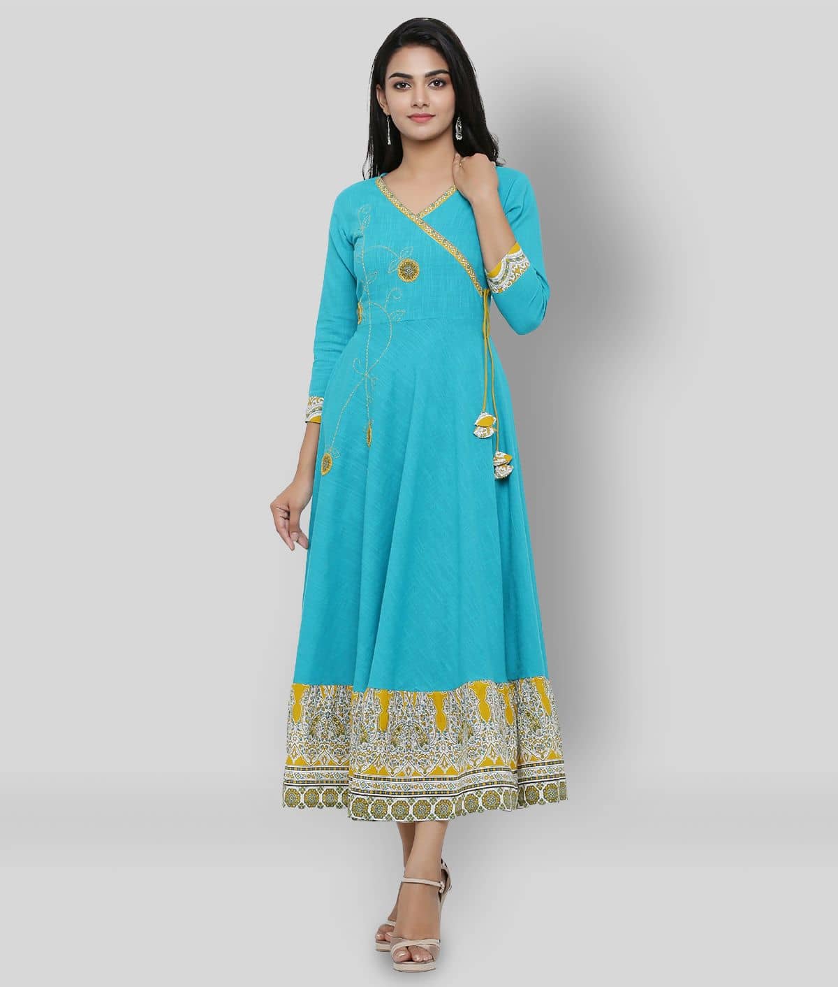 Yash Gallery Pack of 1 Cotton Blend Embroidered Angrakha Women's Kurti - ( Green ) - Kurtis, Tunics | Buy online on ZillyBuy
