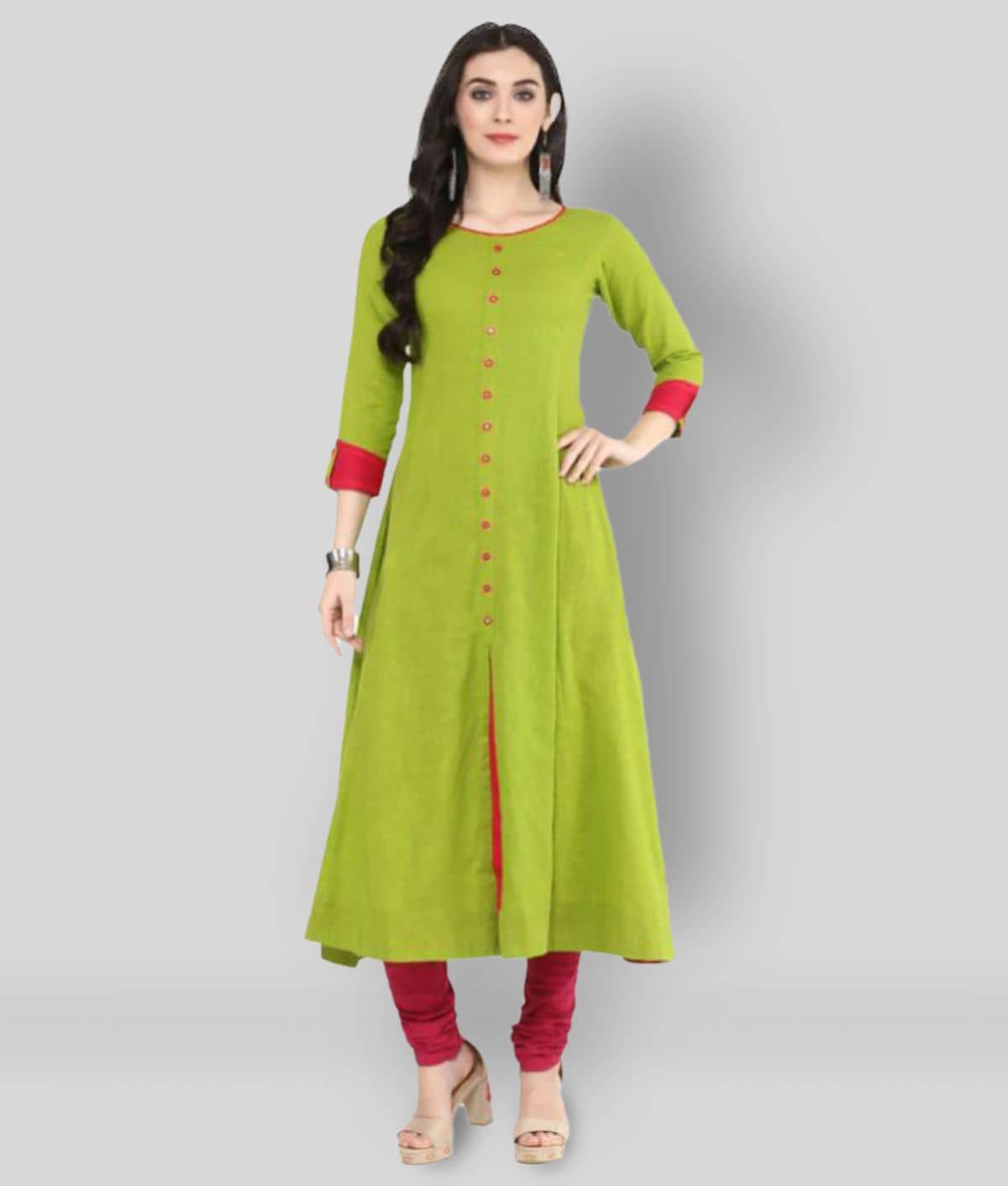 Yash Gallery Pack of 1 Cotton Solid Flared Women's Kurti - ( Green ) - Kurtis, Tunics | Buy online on ZillyBuy