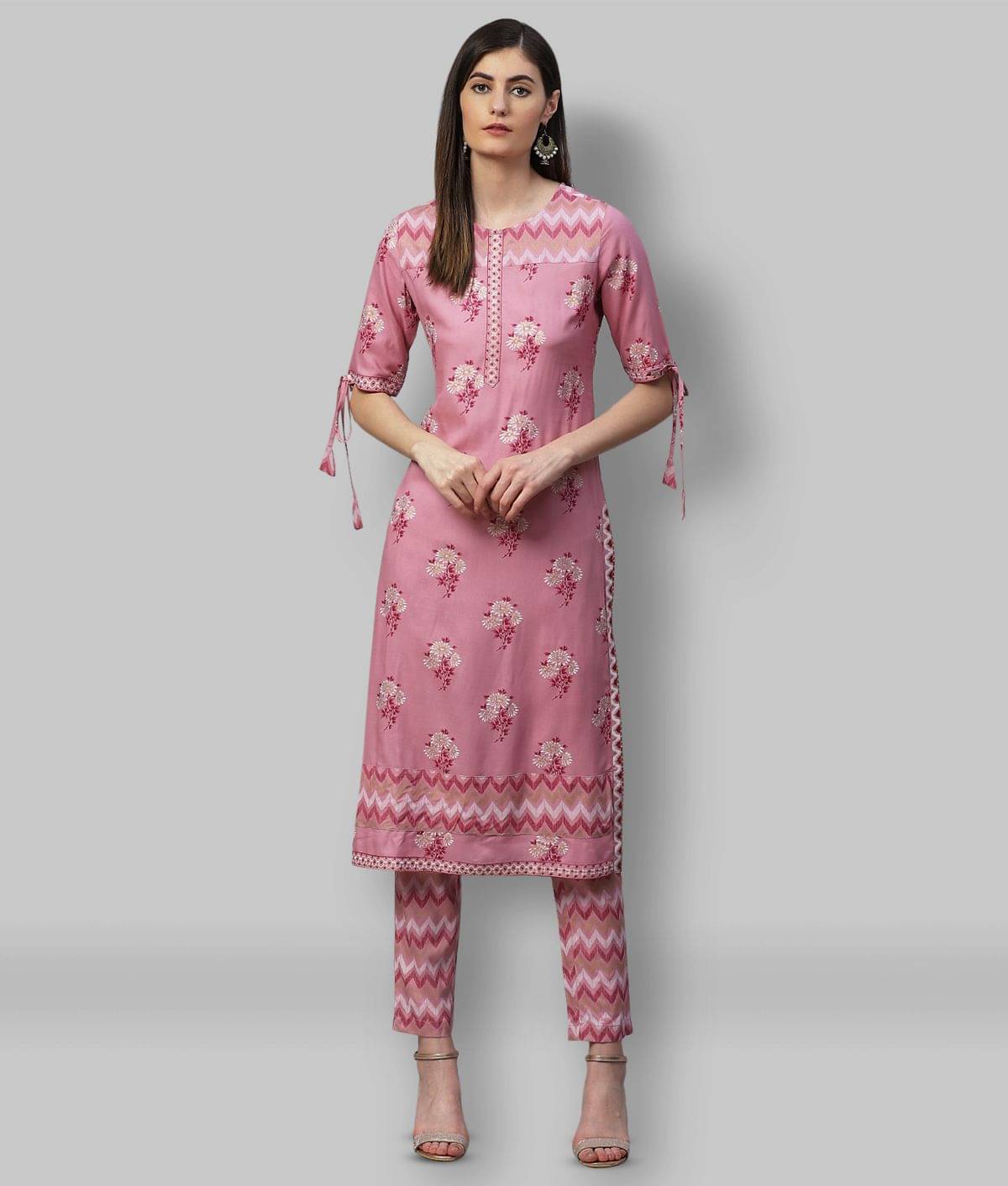 Yash Gallery Rayon Kurti With Pants Women's Stitched Salwar Suit - Pink ( ) Yash Gallery Rayon Kurti With Pants Women's Stitched Salwar Suit - Pink ( )