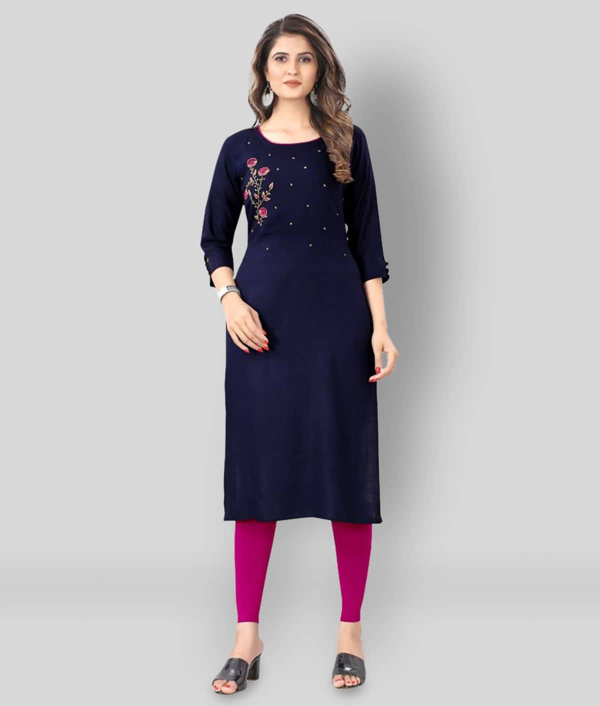 dk life style - Blue Rayon Women's Straight Kurti ( Pack of 1 ) - Kurtis, Tunics | Buy online on ZillyBuy