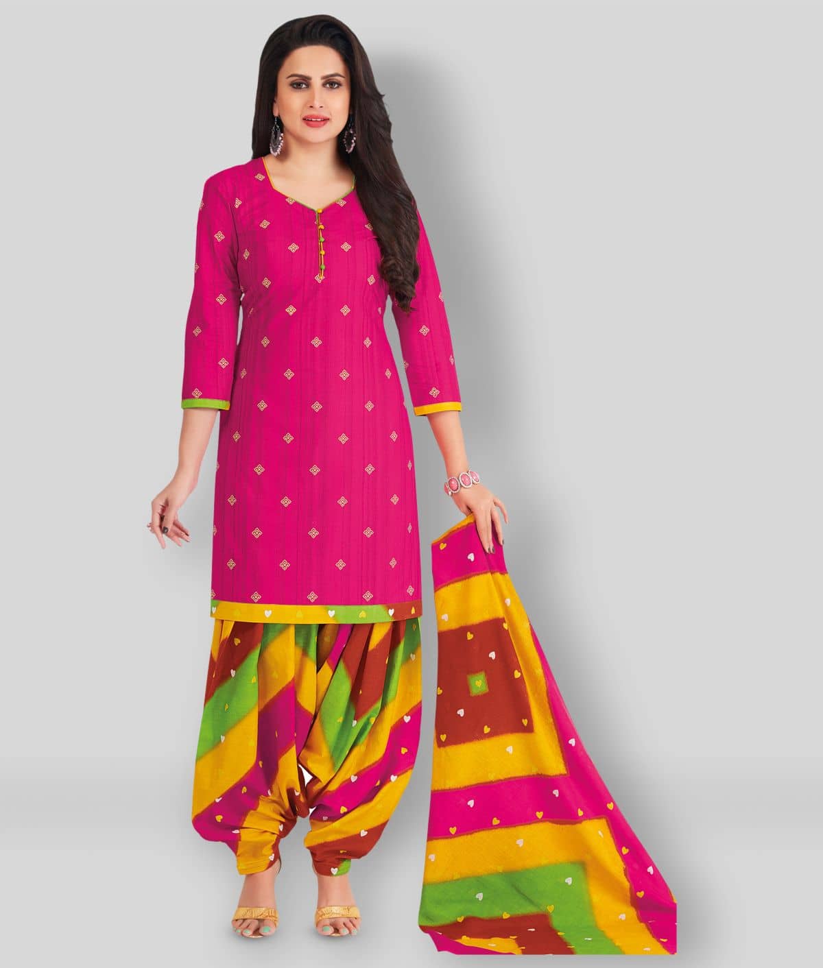 shree jeenmata collection Women Cotton Kurti With Patiala Salwar ( Pink )