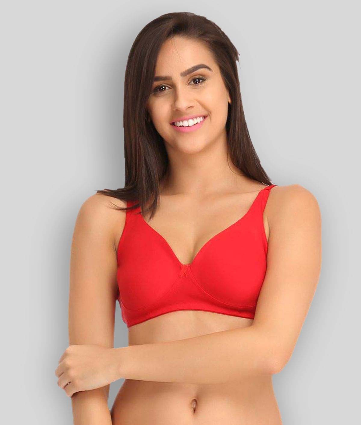 Clovia Poly Cotton Non Padded Women's T-Shirt/ Seamless Bra ( Red ) Clovia Poly Cotton Non Padded Women's T-Shirt/ Seamless Bra ( Red )