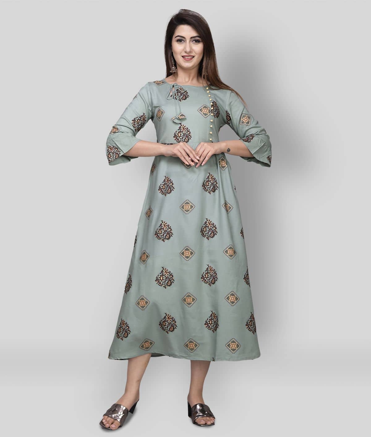 EXPORTHOUSE - Multicolor Rayon Women's Flared Kurti - Kurtis, Tunics | Buy online on ZillyBuy