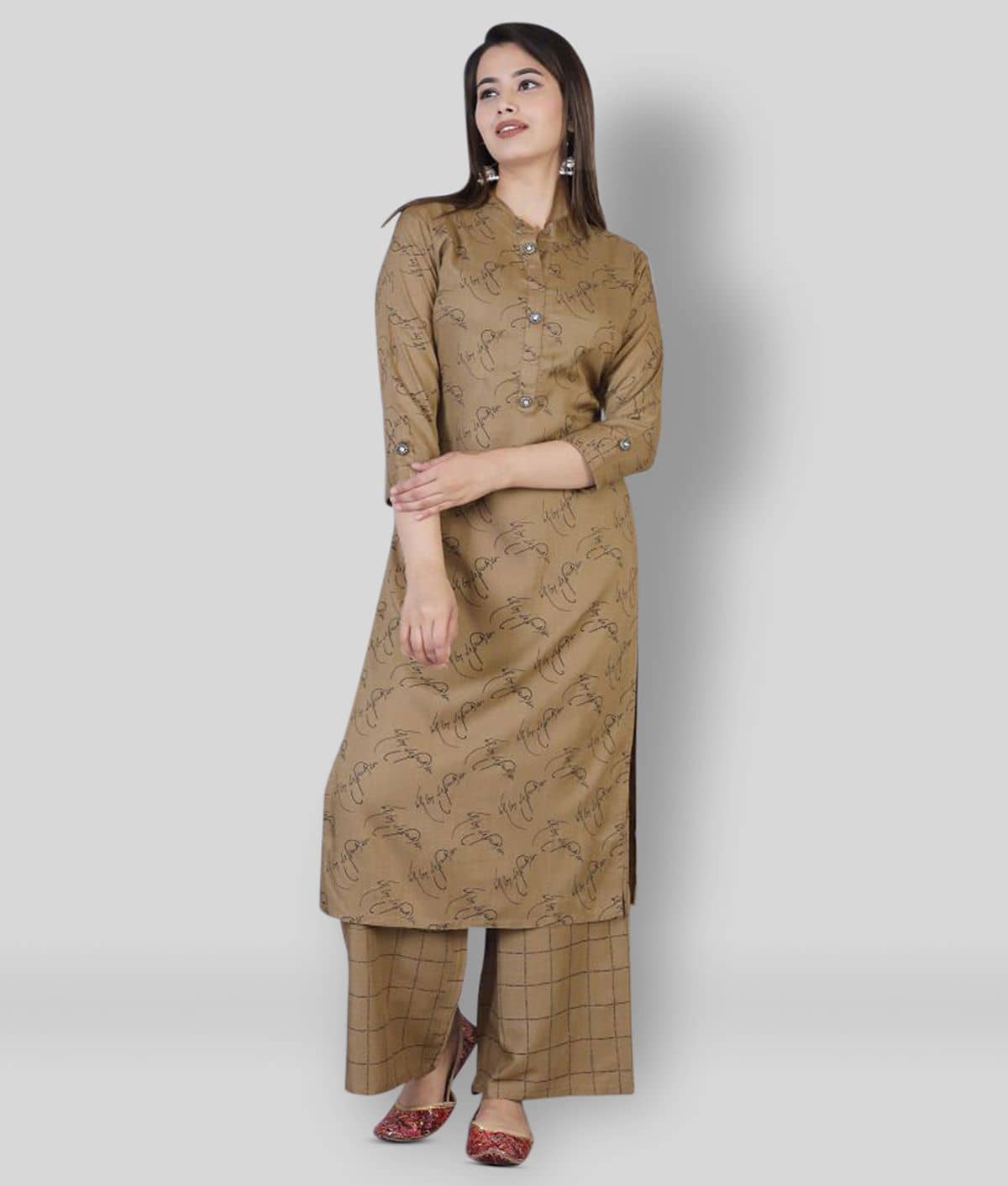 HIGHLIGHT FASHION EXPORT - Brown Straight Rayon Women's Stitched Salwar Suit ( Pack of 1 )