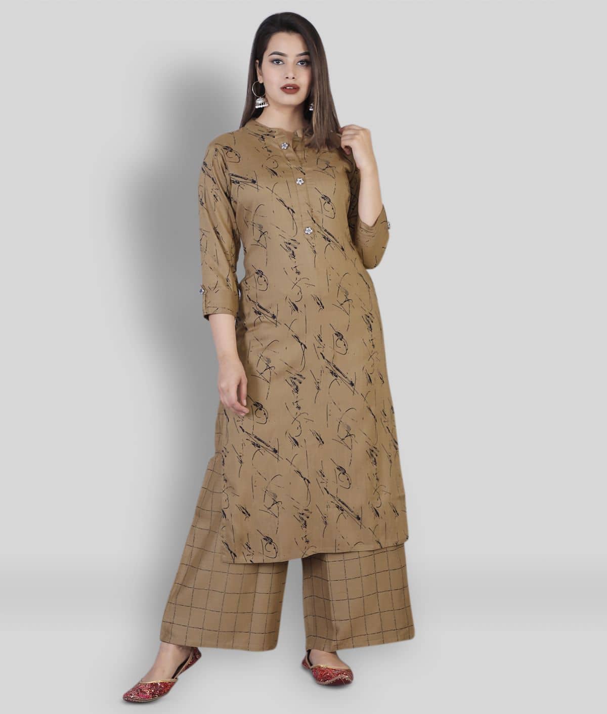 HIGHLIGHT FASHION EXPORT - Brown Straight Rayon Women's Stitched Salwar Suit ( Pack of 1 )