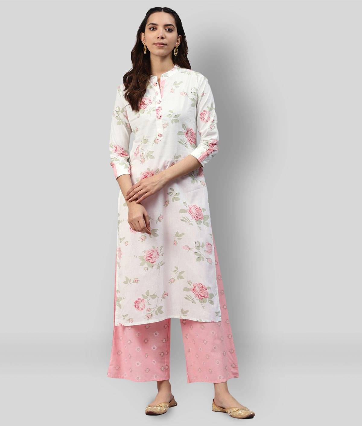 HIGHLIGHT FASHION EXPORT - White Straight Cotton Women's Stitched Salwar Suit ( Pack of 1 ) HIGHLIGHT FASHION EXPORT - White Straight Cotton Women's Stitched Salwar Suit ( Pack of 1 )