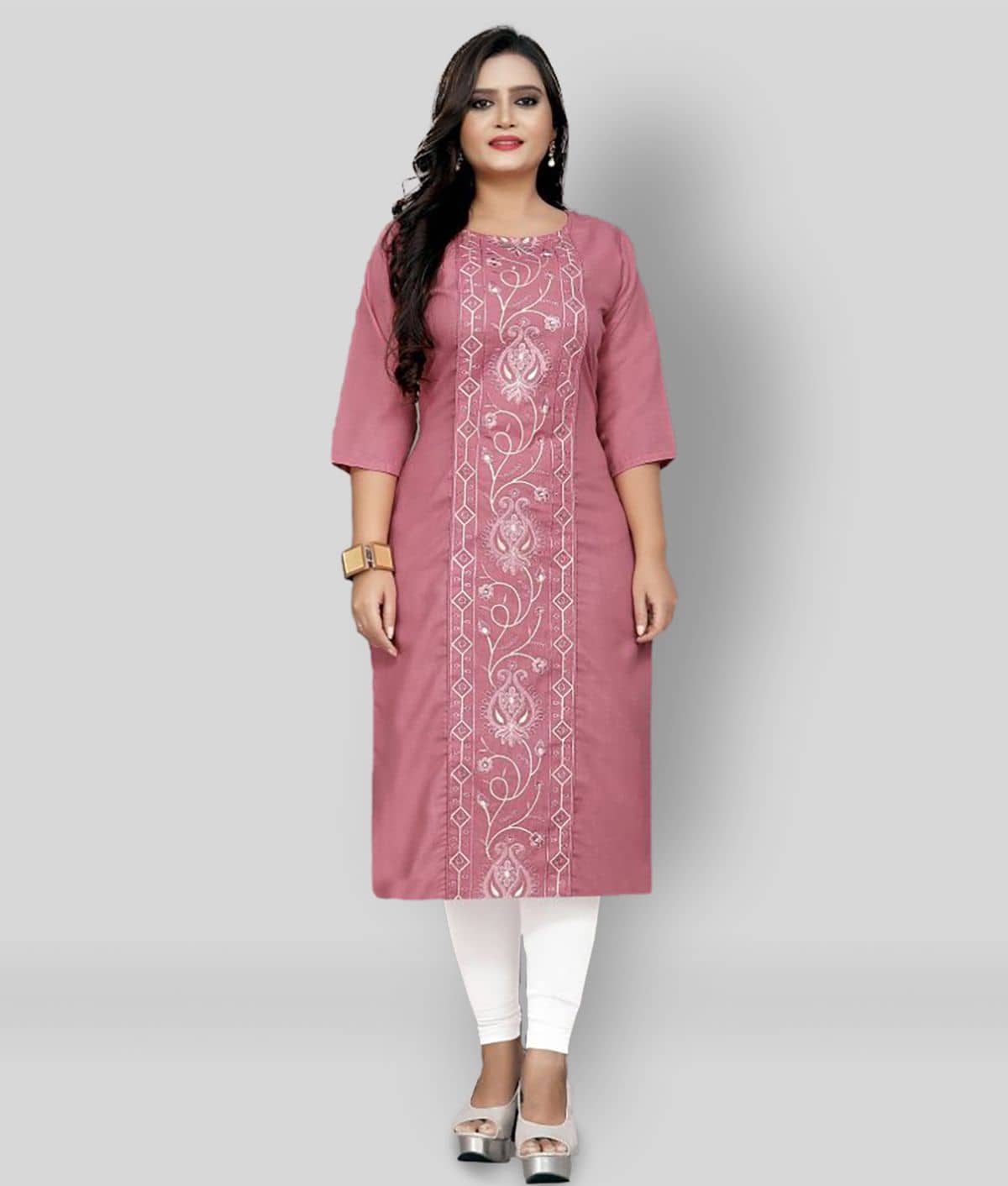 Hetsa - Pink Cotton Blend Women's Straight Kurti ( Pack of 1 ) - Kurtis, Tunics | Buy online on ZillyBuy