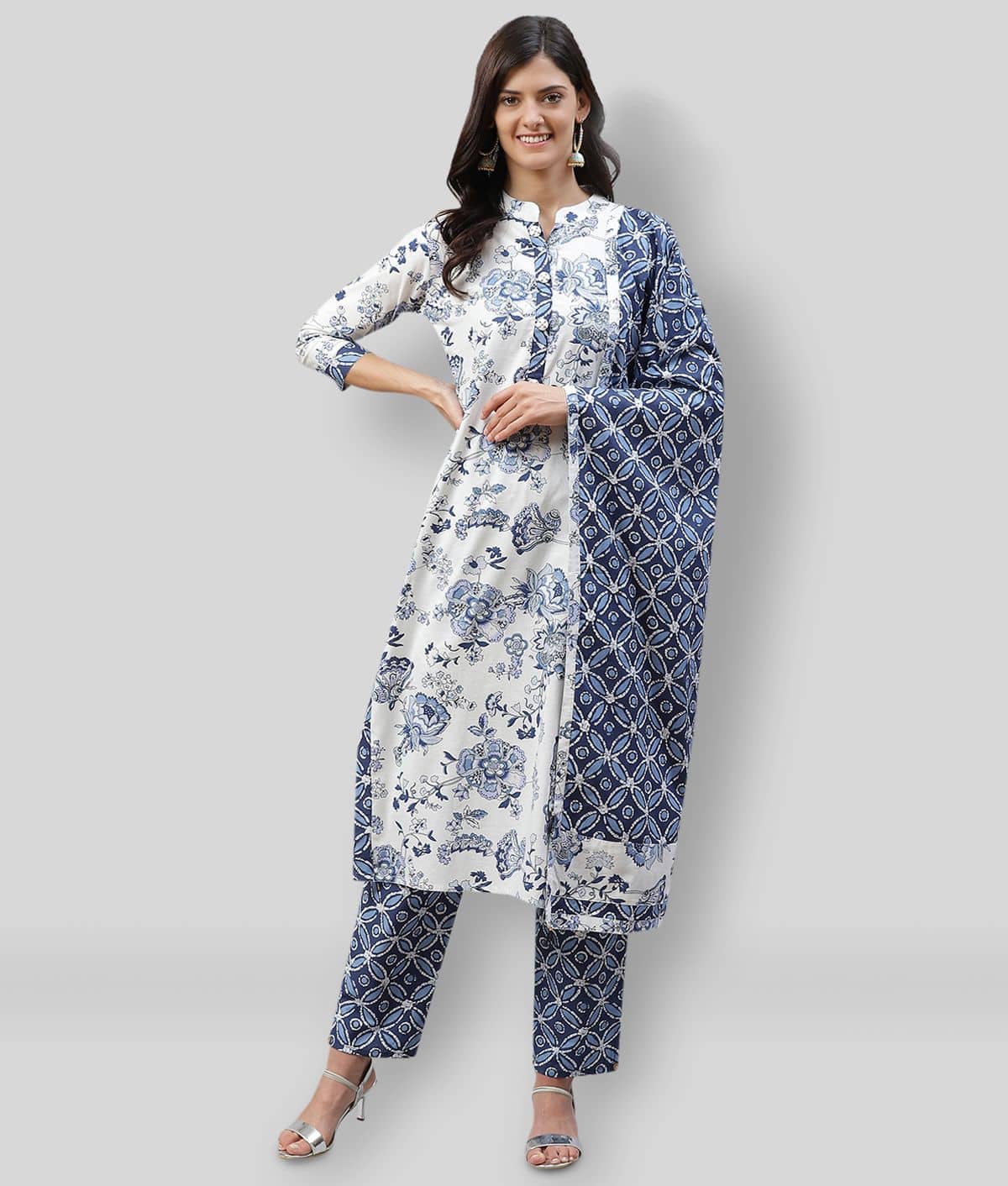 JC4U - Blue Straight Cotton Women's Stitched Salwar Suit ( Pack of 1 )