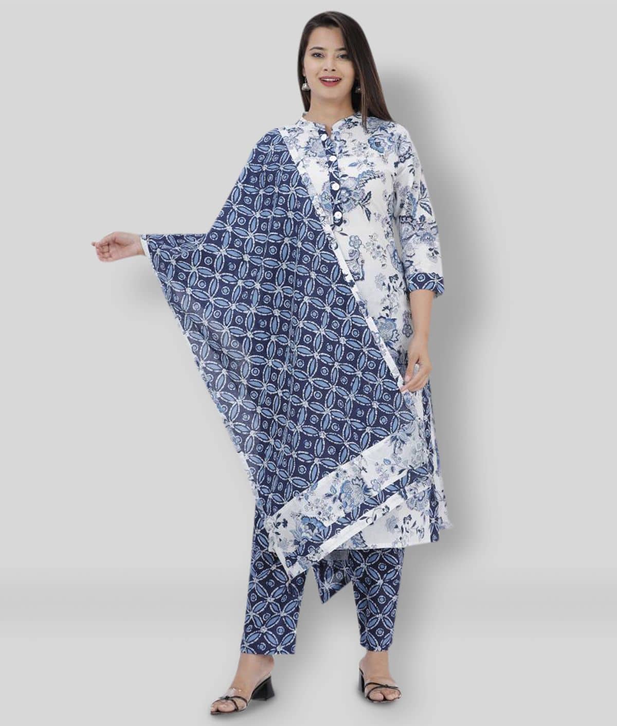 JC4U - White Straight Cotton Women's Stitched Salwar Suit ( Pack of 1 )
