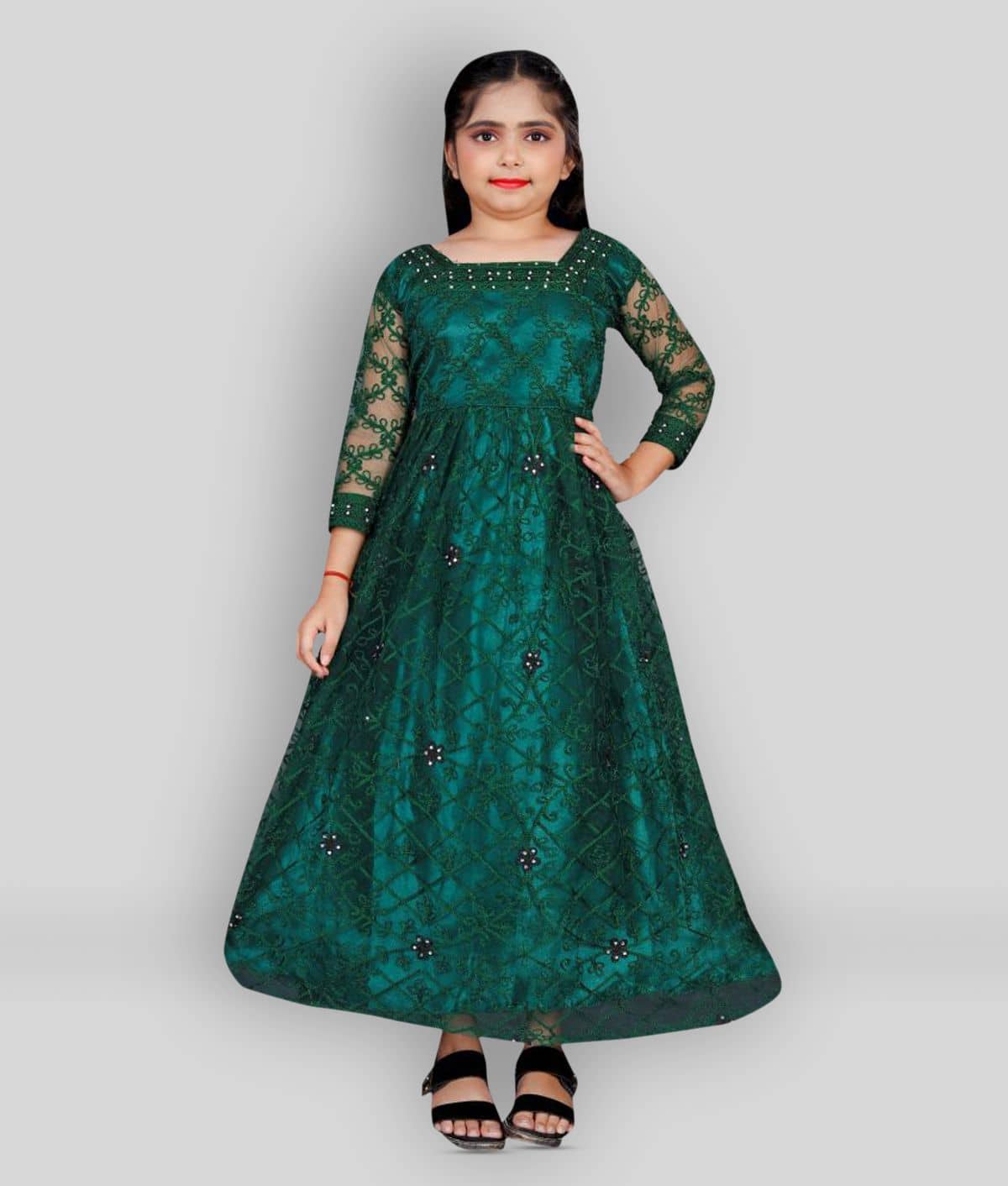 JULEE Net A-line Dress For Girls ( Pack of 1 , Green )