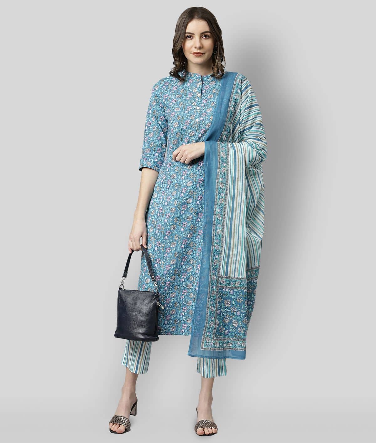 Janasya - Blue Cotton Women's Stitched Salwar Suit ( Pack of 1 )