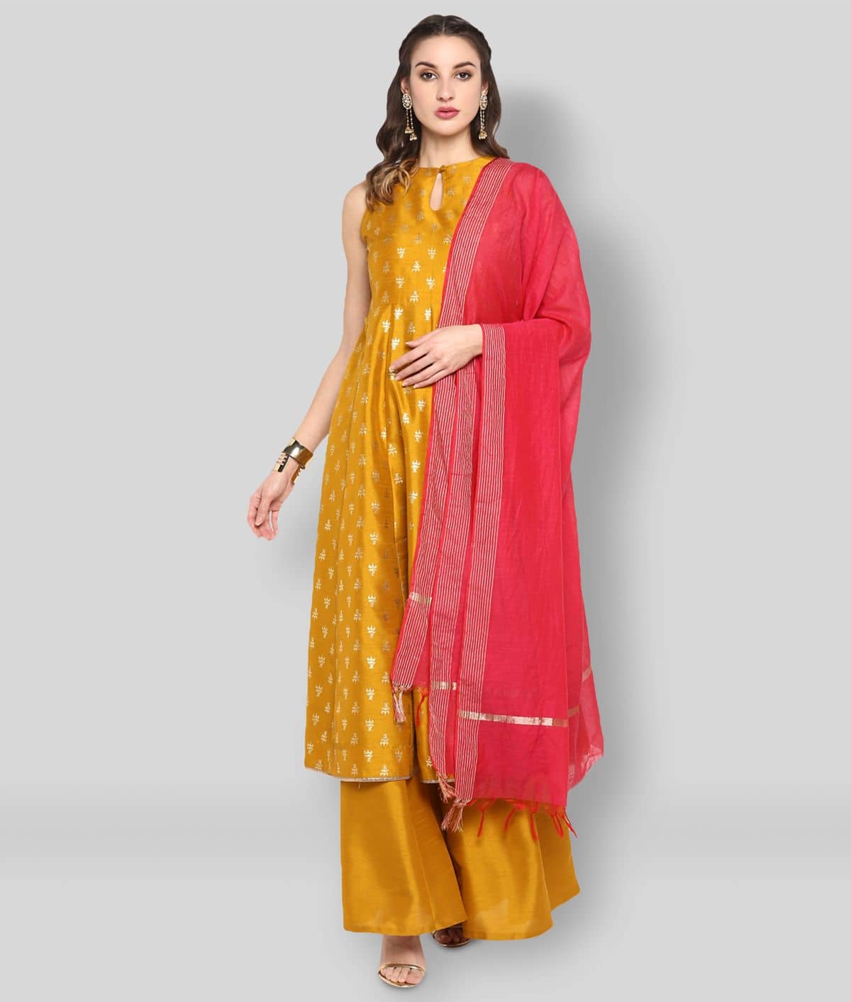 Janasya - Yellow A-line Silk Women's Stitched Salwar Suit ( Pack of 1 )