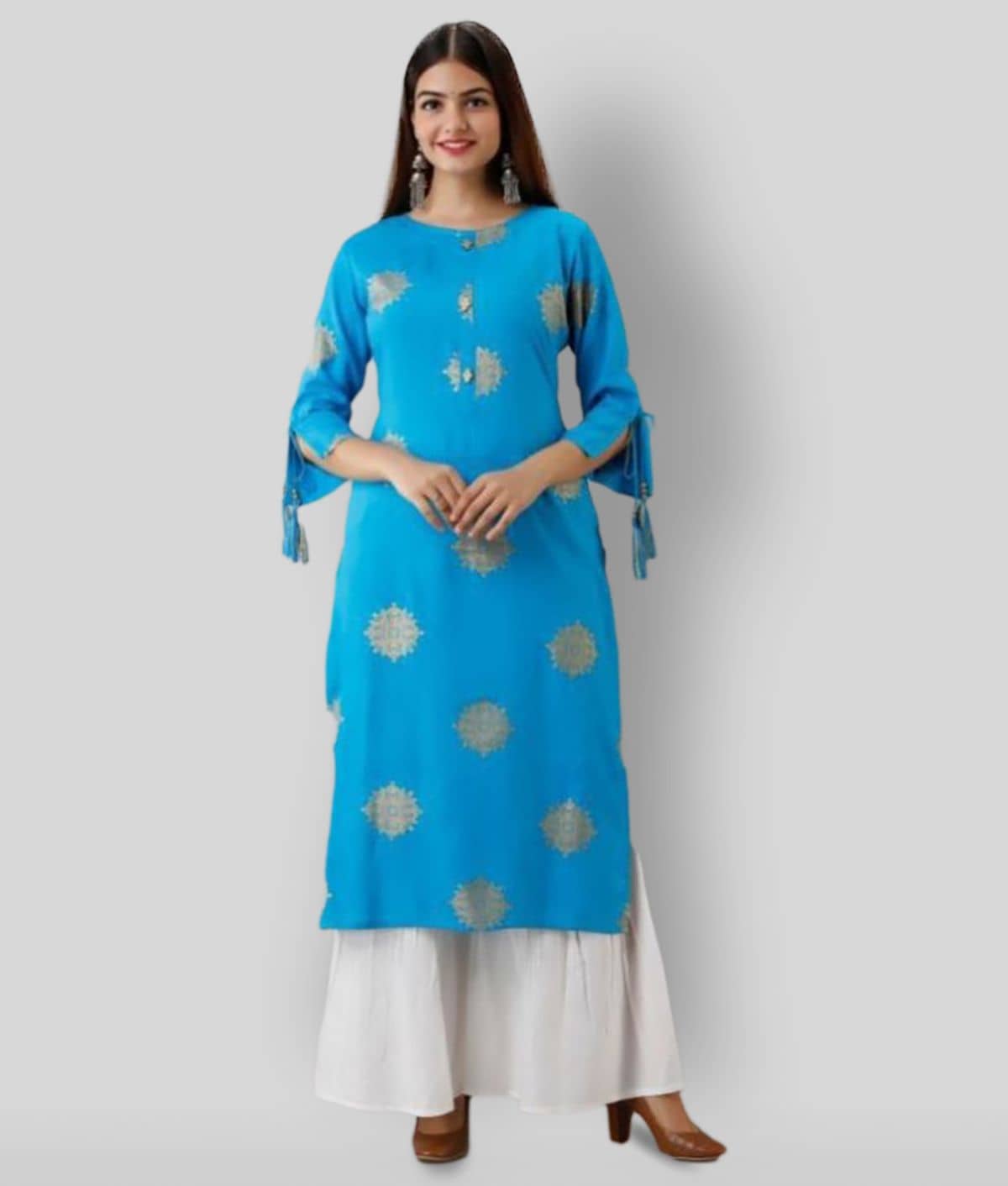 MAUKA - Blue Straight Rayon Women's Stitched Salwar Suit ( Pack of 1 )