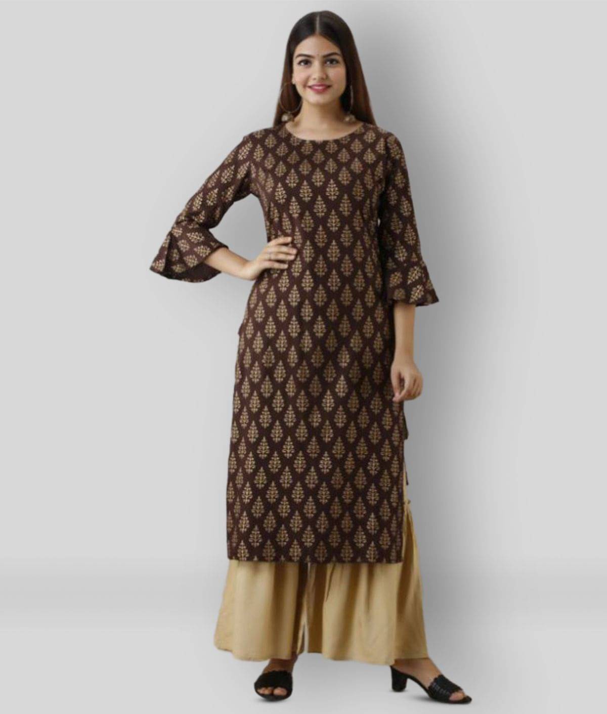     			MAUKA - Brown Straight Rayon Women's Stitched Salwar Suit ( Pack of 1 )