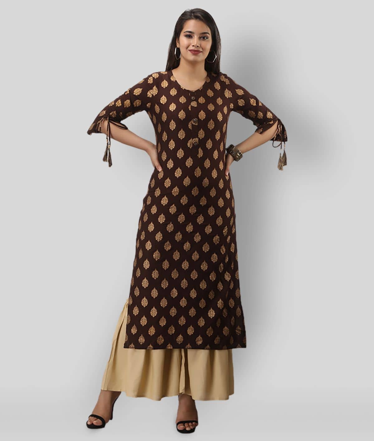 MAUKA - Brown Straight Rayon Women's Stitched Salwar Suit ( Pack of 1 )