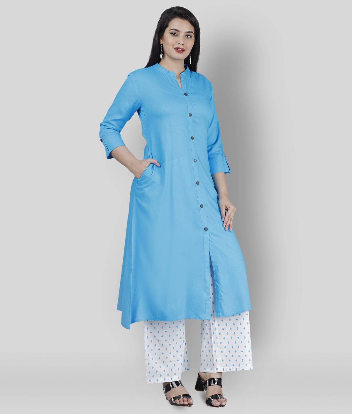 MAUKA - Light Blue Blue Straight Rayon Women's Stitched Salwar Suit ( Pack of 1 ) MAUKA - Light Blue Blue Straight Rayon Women's Stitched Salwar Suit ( Pack of 1 )