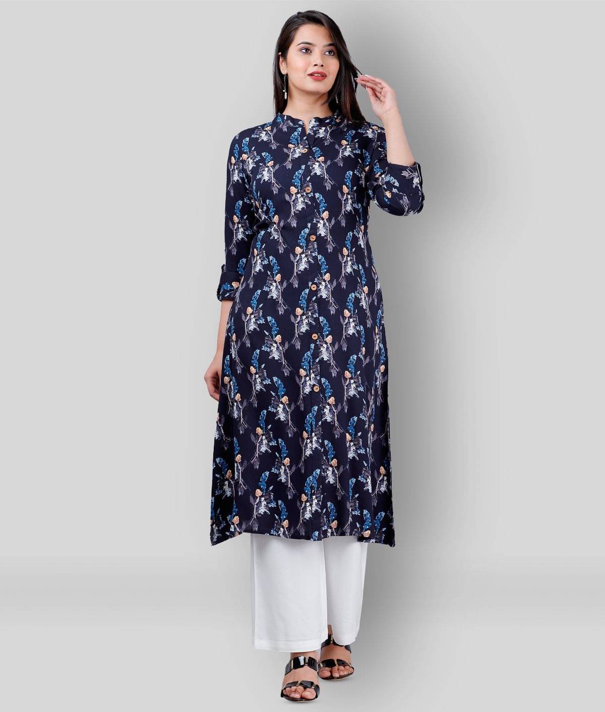 MAUKA - Navy Blue A-line Rayon Women's Stitched Salwar Suit ( Pack of 1 ) MAUKA - Navy Blue A-line Rayon Women's Stitched Salwar Suit ( Pack of 1 )
