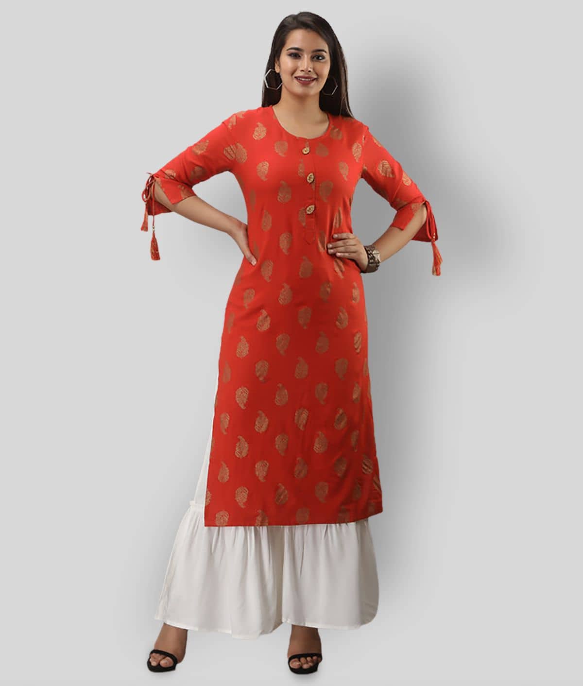 MAUKA - Orange Straight Rayon Women's Stitched Salwar Suit ( Pack of 1 )