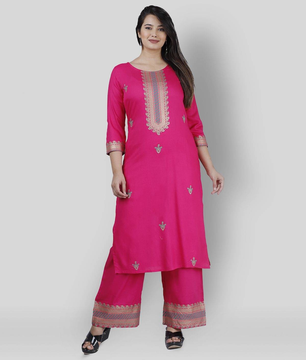 MAUKA - Pink Straight Rayon Women's Stitched Salwar Suit ( Pack of 1 ) MAUKA - Pink Straight Rayon Women's Stitched Salwar Suit ( Pack of 1 )