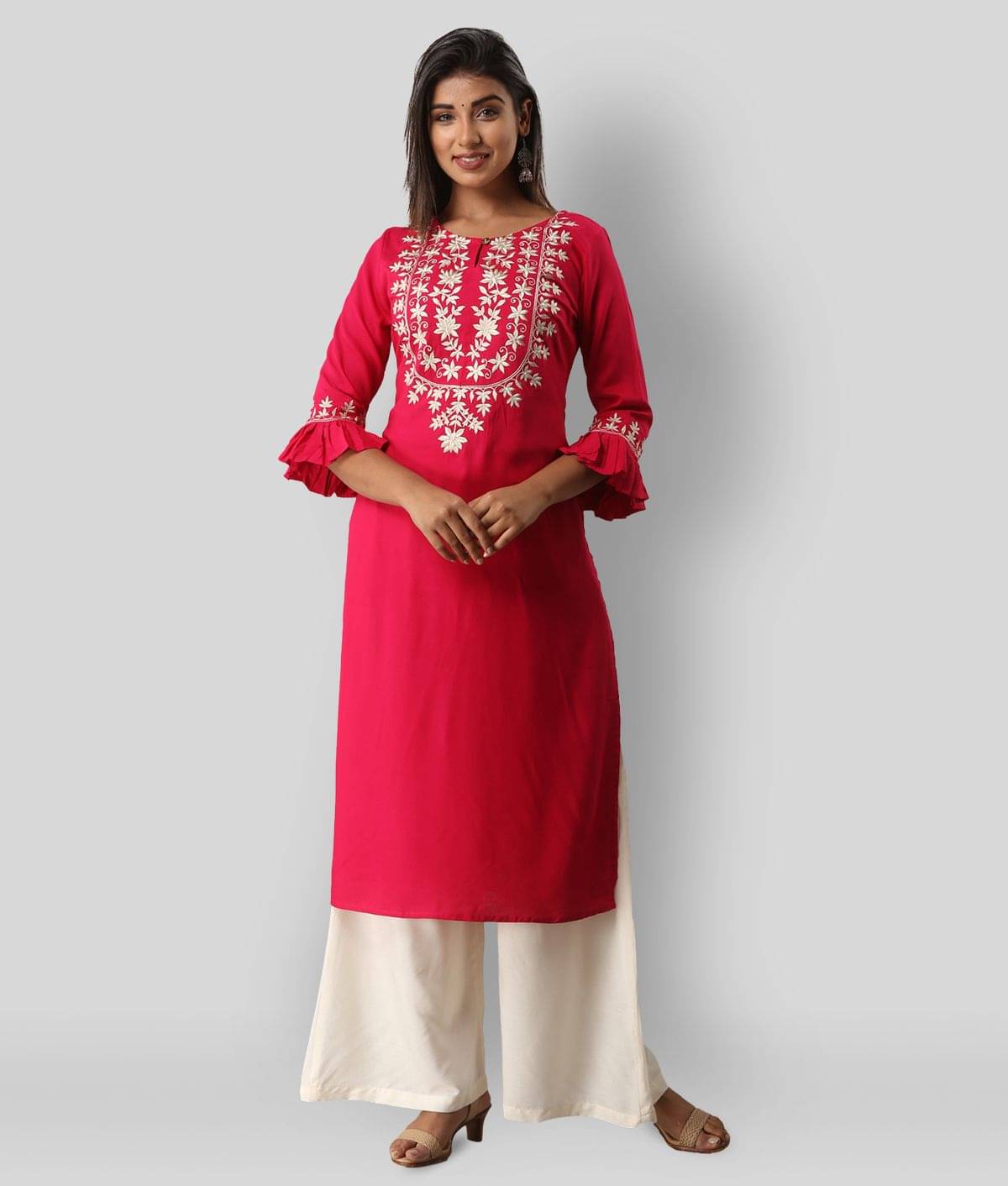     			MAUKA - Pink Straight Rayon Women's Stitched Salwar Suit ( Pack of 1 )