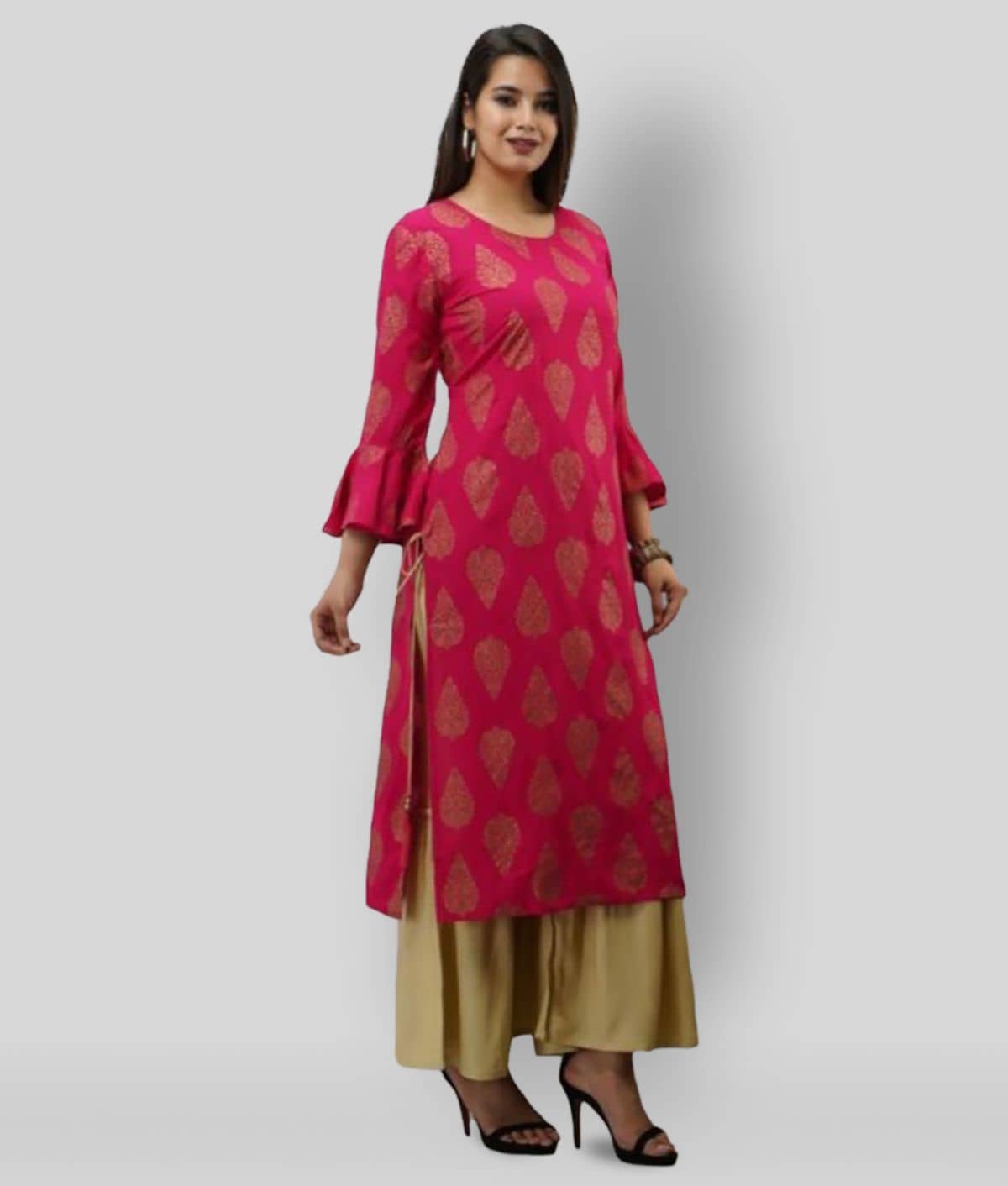 MAUKA - Pink Straight Rayon Women's Stitched Salwar Suit ( Pack of 1 )