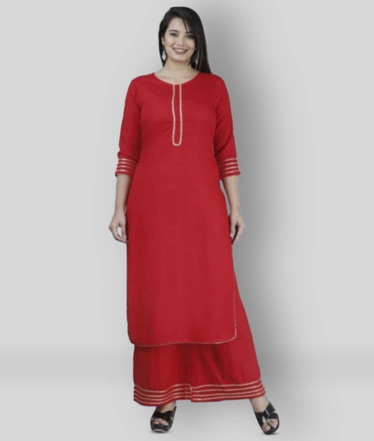     			MAUKA - Red Straight Rayon Women's Stitched Salwar Suit ( Pack of 1 )