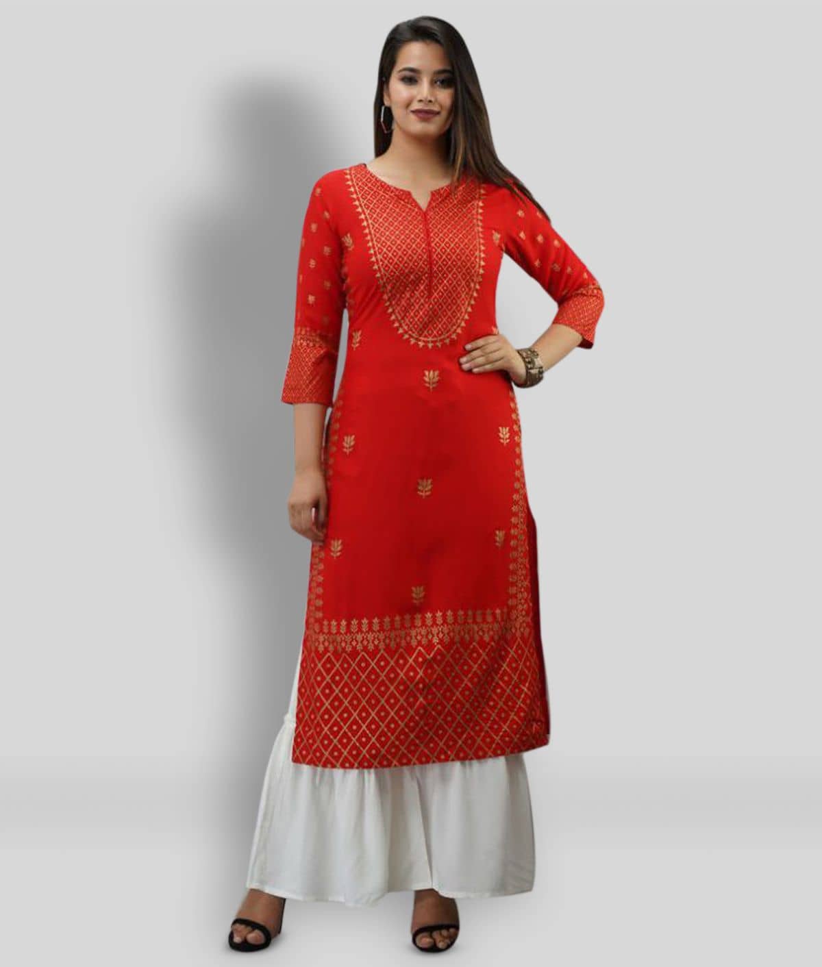MAUKA - Red Straight Rayon Women's Stitched Salwar Suit ( Pack of 1 )
