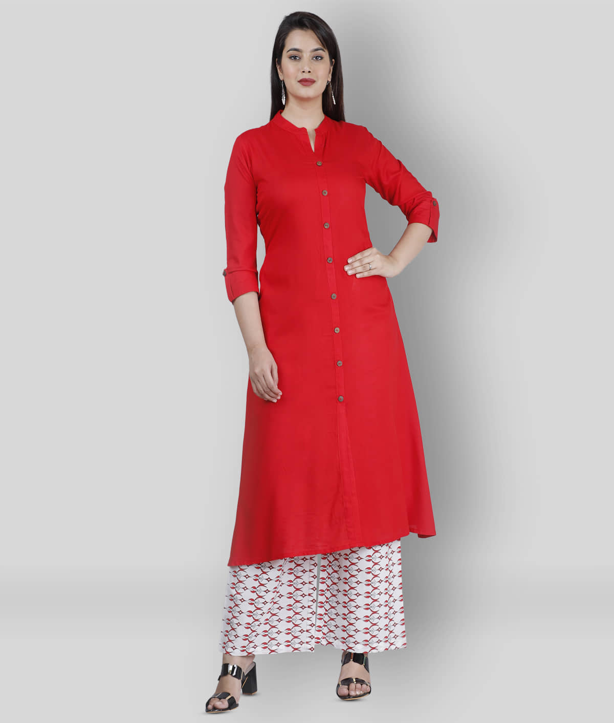 MAUKA - Red Straight Rayon Women's Stitched Salwar Suit ( Pack of 1 )