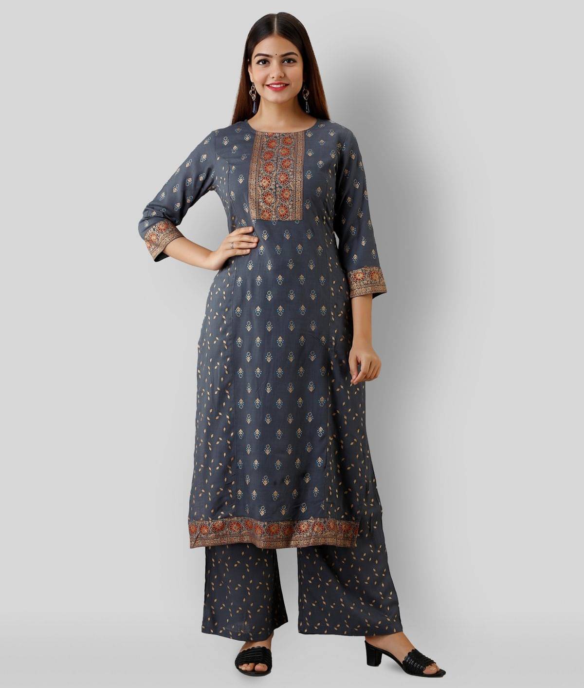 MAUKA - Silver Straight Rayon Women's Stitched Salwar Suit ( Pack of 1 ) MAUKA - Silver Straight Rayon Women's Stitched Salwar Suit ( Pack of 1 )