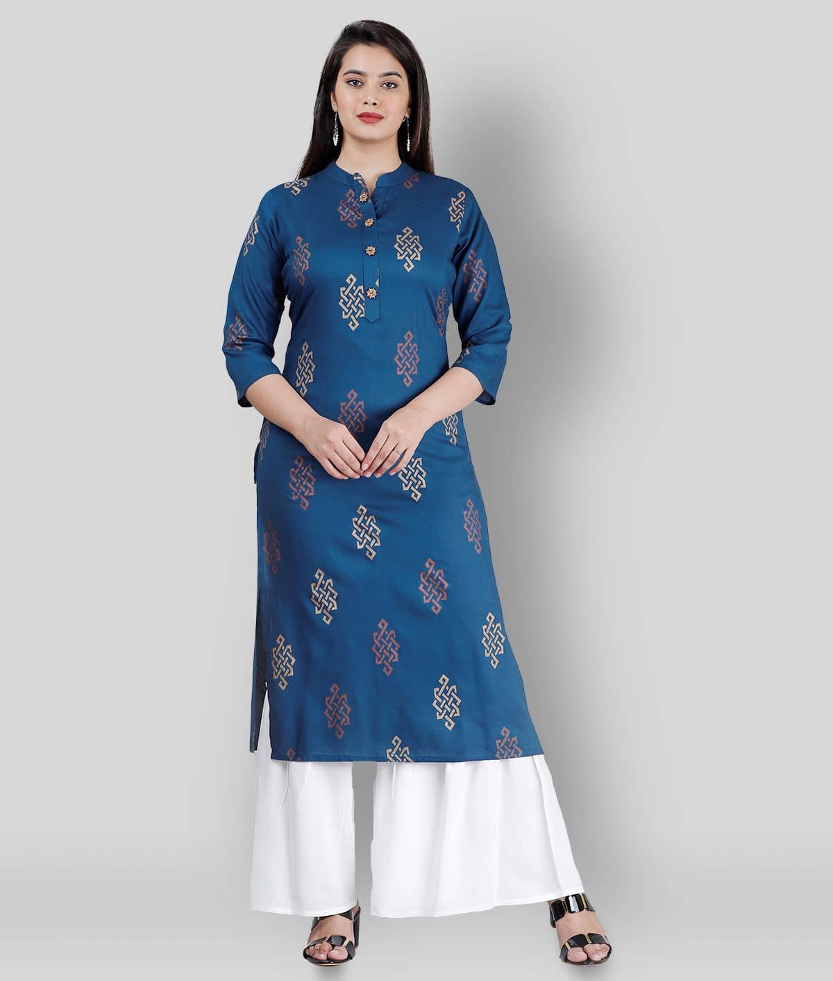 MAUKA - Teal Straight Rayon Women's Stitched Salwar Suit ( Pack of 1 )