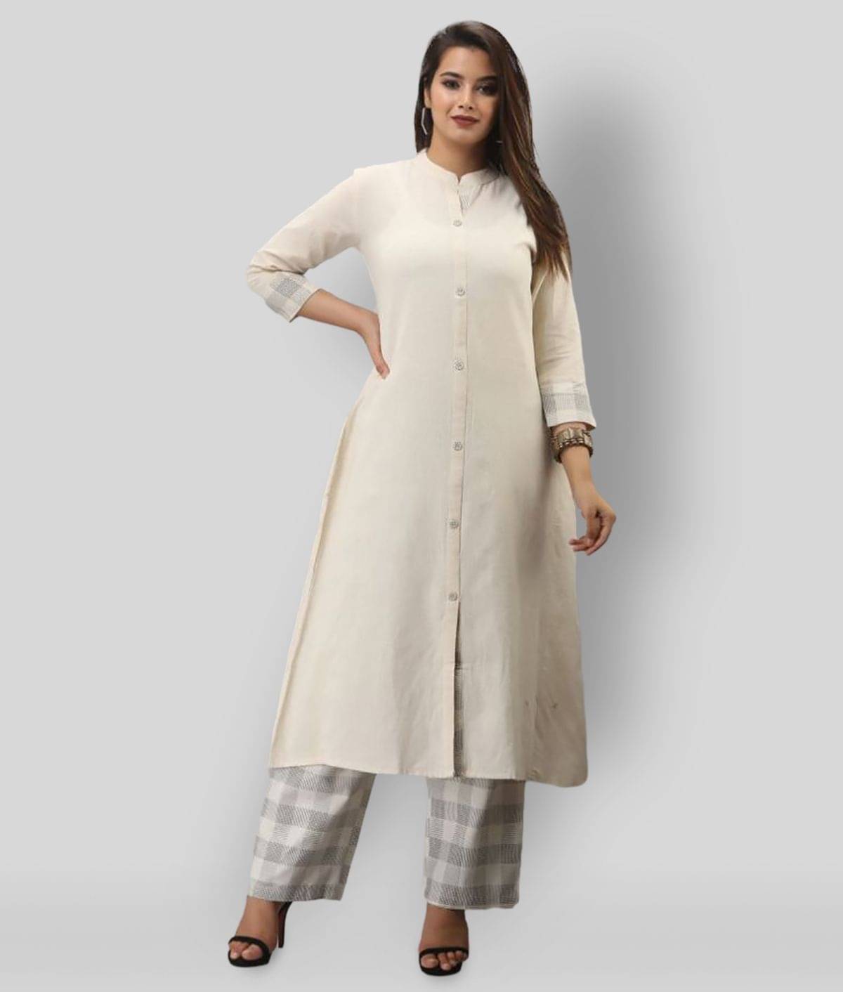 MAUKA - White Front Slit Cotton Women's Stitched Salwar Suit ( Pack of 1 ) MAUKA - White Front Slit Cotton Women's Stitched Salwar Suit ( Pack of 1 )
