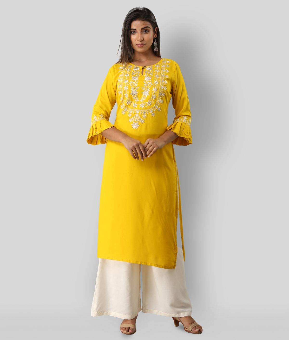 MAUKA - Yellow Straight Rayon Women's Stitched Salwar Suit ( Pack of 1 ) MAUKA - Yellow Straight Rayon Women's Stitched Salwar Suit ( Pack of 1 )