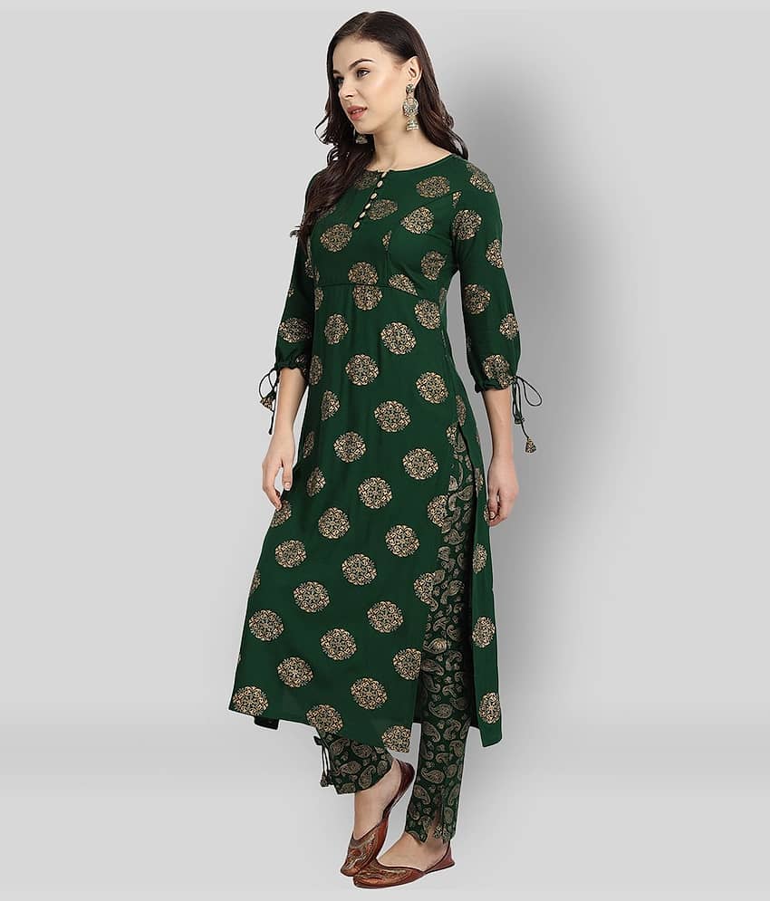 Madhuram Textiles - Green Rayon Women's Straight Kurti - Kurtis, Tunics | Buy online on ZillyBuy