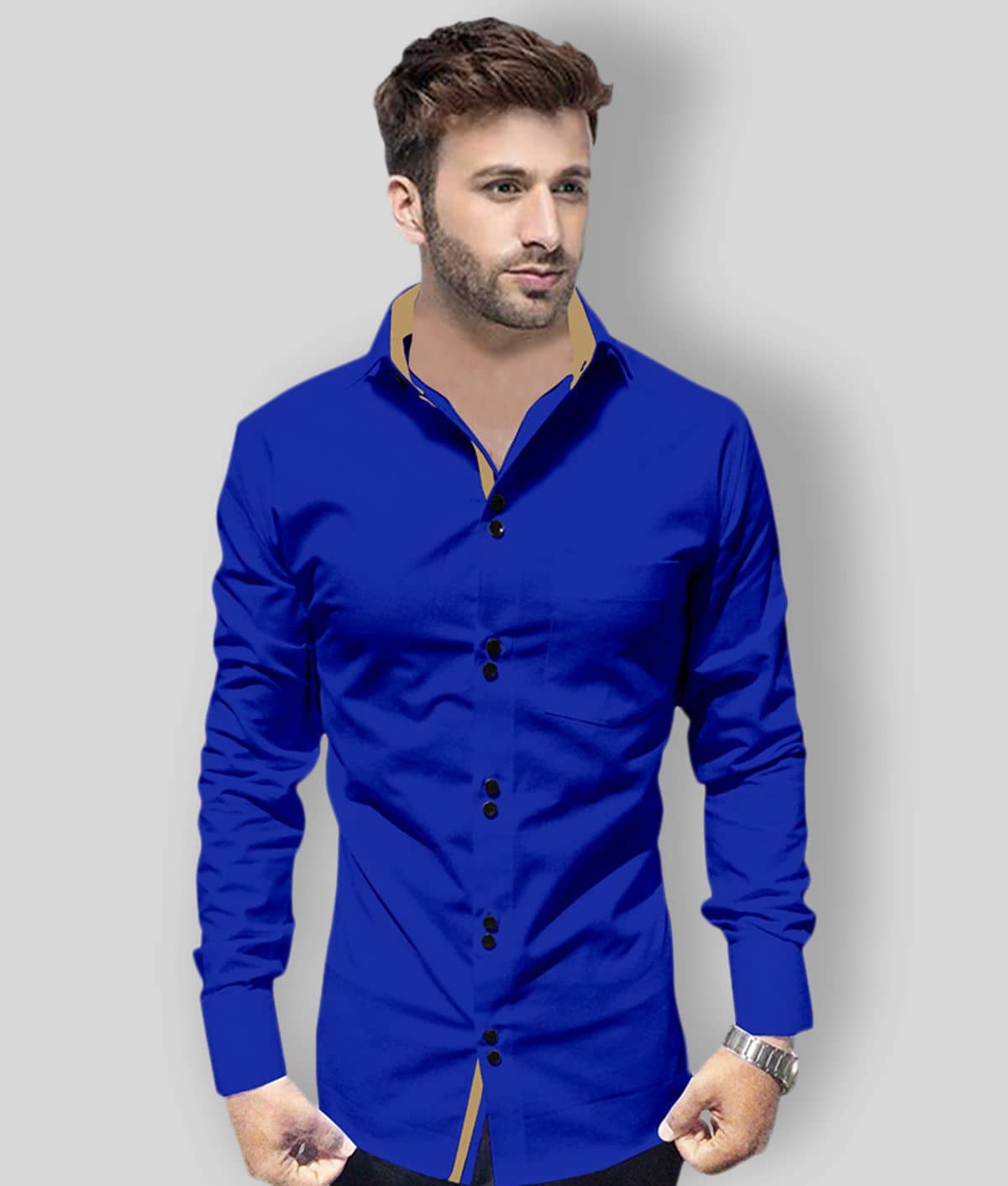 P&V - Blue Cotton Blend Regular Fit Men's Casual Shirt (Pack of 1)