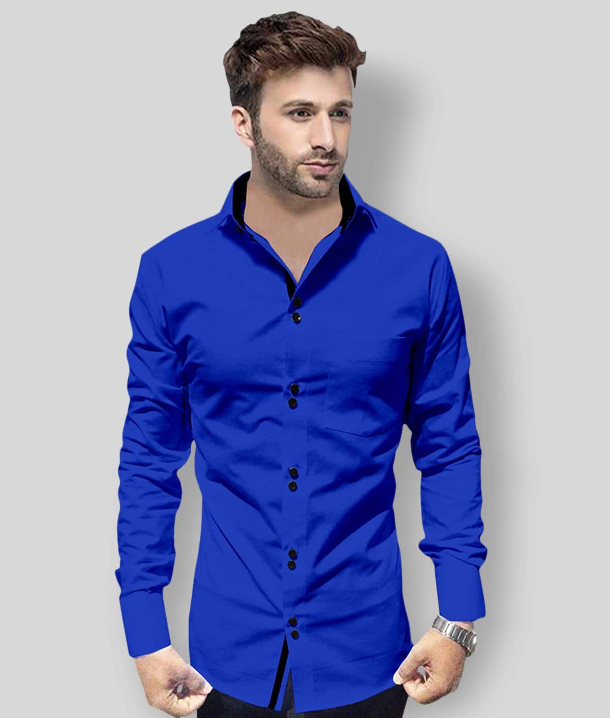 P&V - Blue Cotton Blend Slim Fit Men's Casual Shirt (Pack of 1)