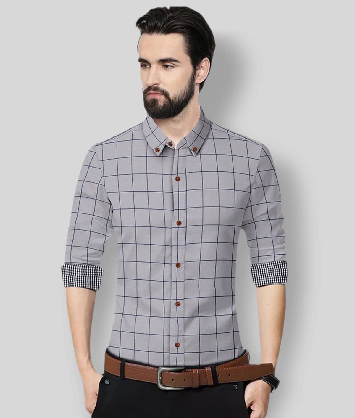 P&V - Grey Cotton Blend Regular Fit Men's Formal Shirt ( Pack of 1 )