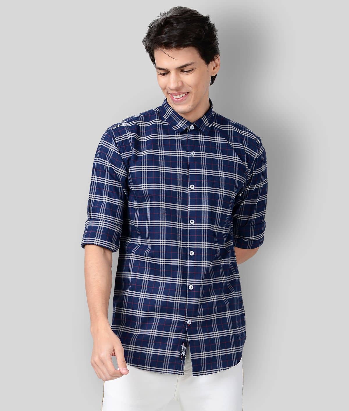 Paul Street - Navy Cotton Blend Slim Fit Men's Casual Shirt ( Pack of 1 )