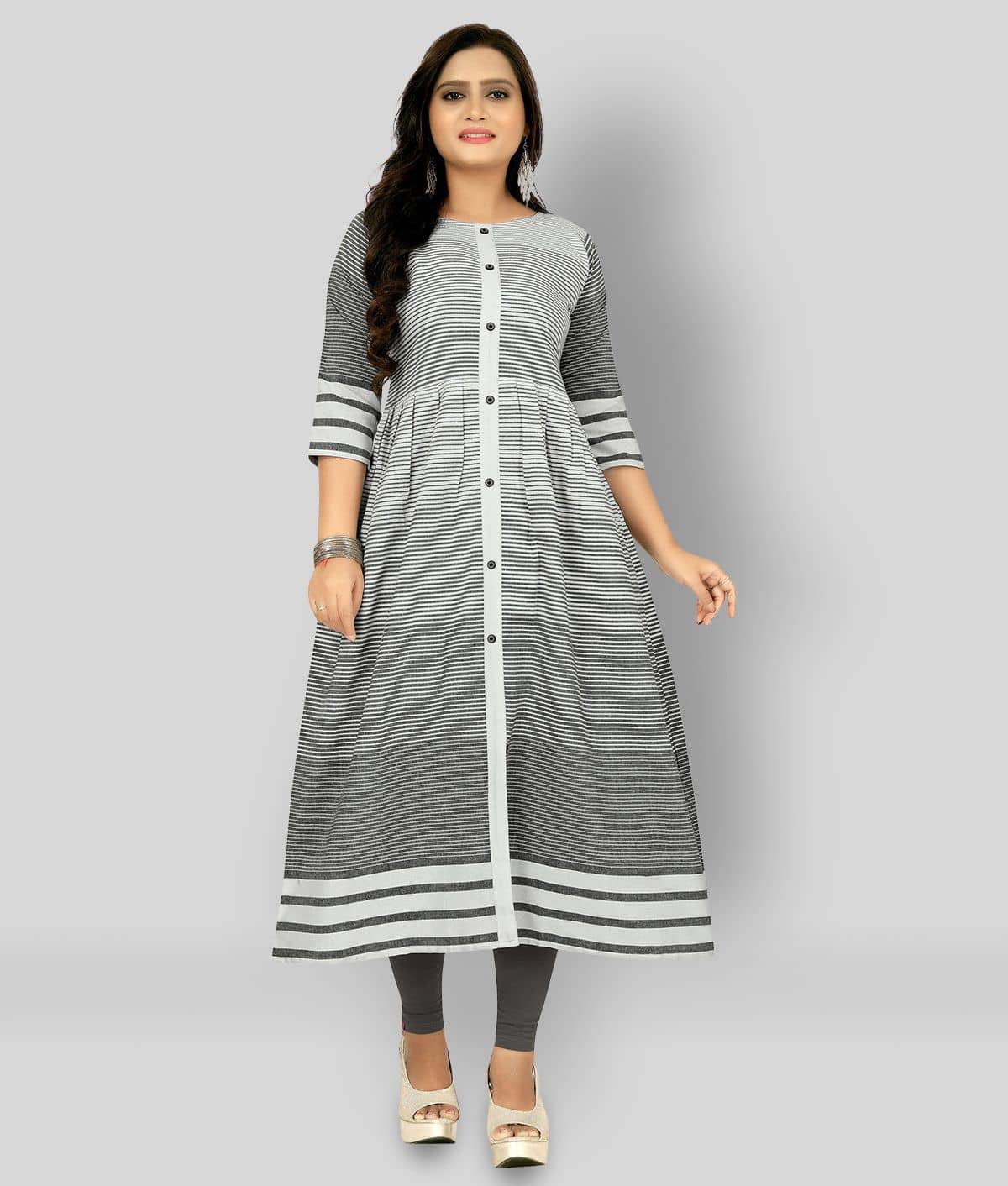 Rangrasiya - Grey Melange Cotton Women's Flared Kurti ( Pack of 1 ) - Kurtis, Tunics | Buy online on ZillyBuy