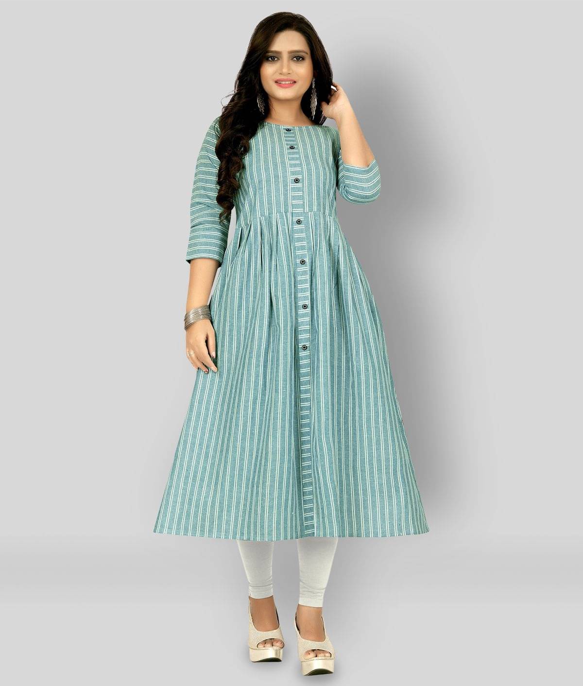 Rangrasiya - Blue Cotton Women's Flared Kurti ( Pack of 1 ) Rangrasiya - Blue Cotton Women's Flared Kurti ( Pack of 1 )