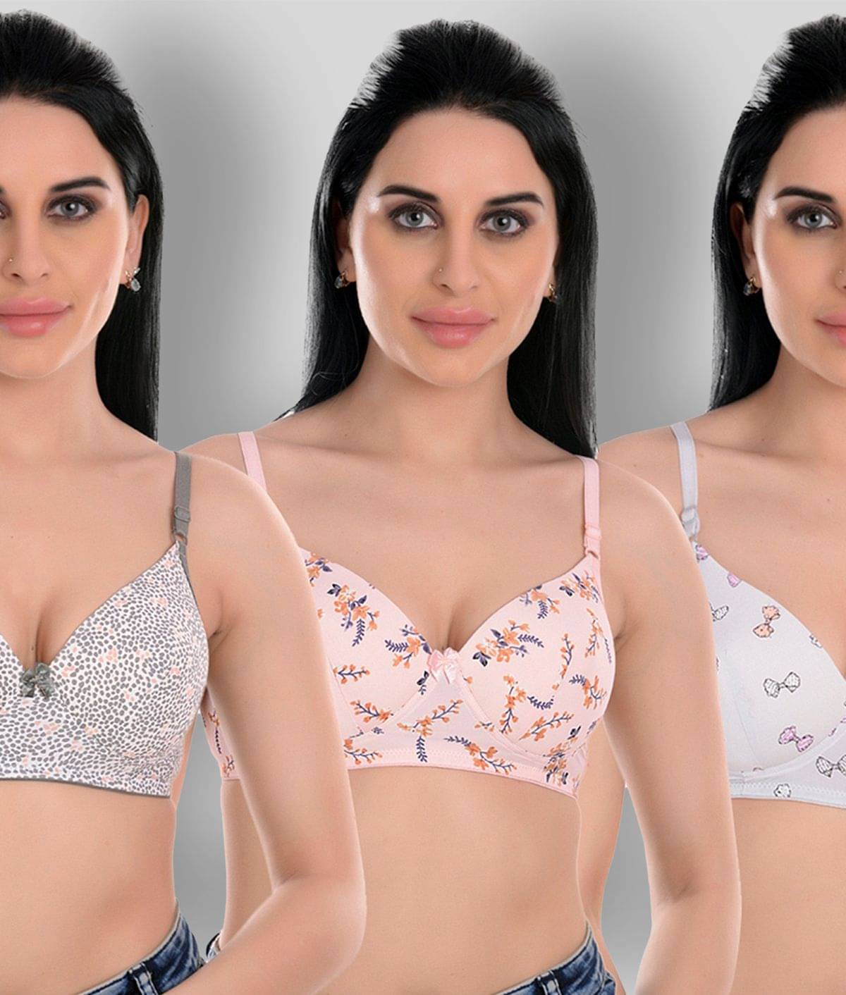 Softskin Pack of 3 Nylon Lightly Padded Women's T-Shirt Bra ( Multicolor ) Softskin Pack of 3 Nylon Lightly Padded Women's T-Shirt Bra ( Multicolor )
