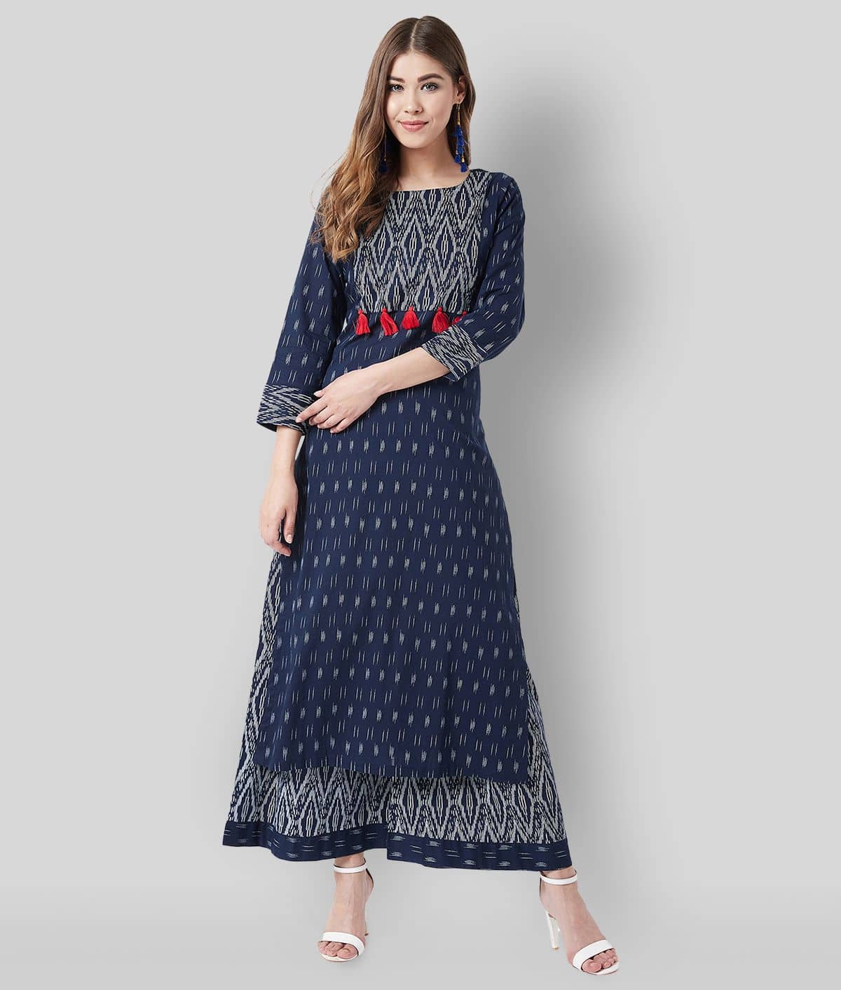 Tissu - Navy Blue Straight Cotton Women's Stitched Salwar Suit ( Pack of 1 )